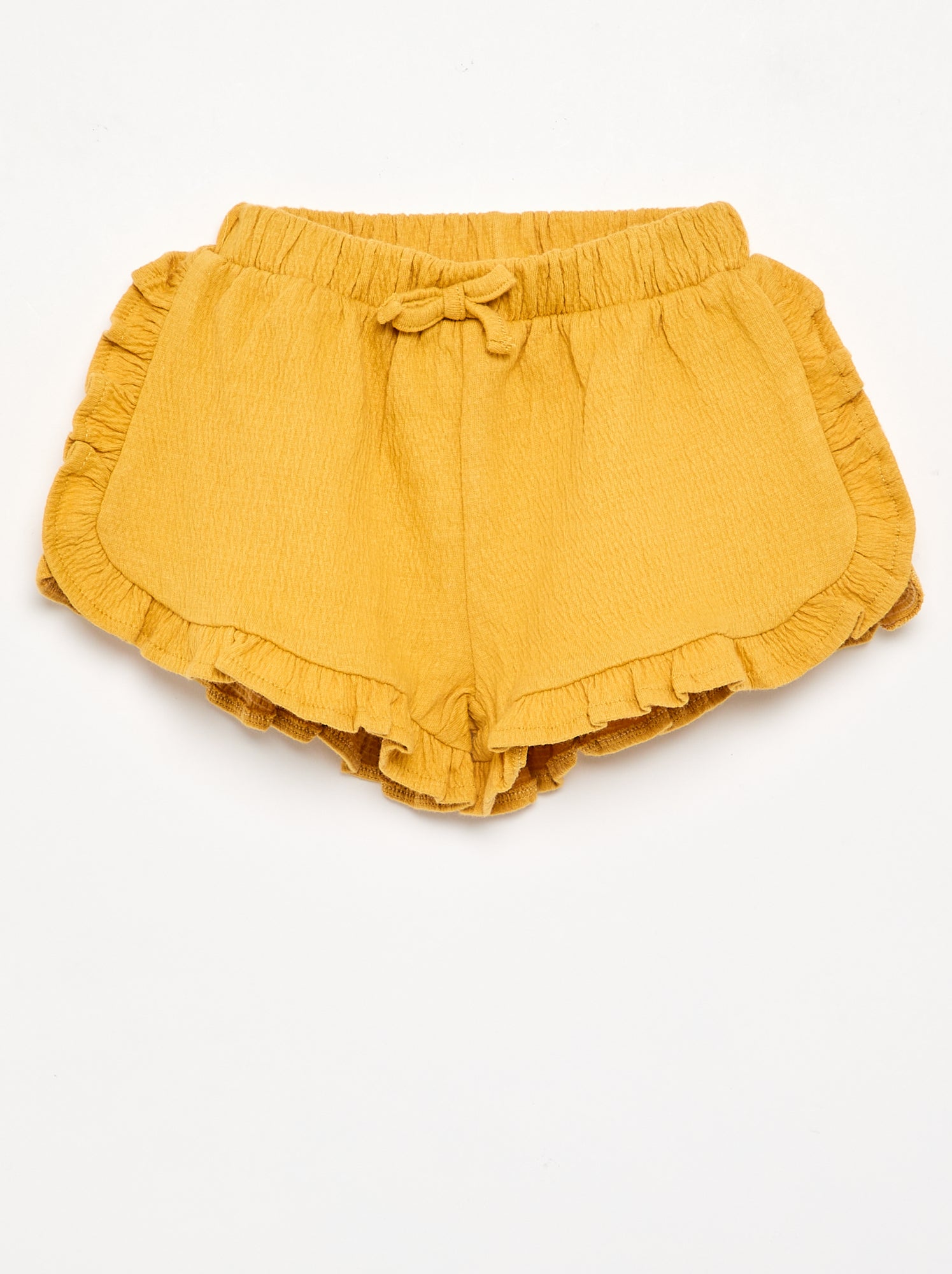 Short en maille froissée uni - Jaune