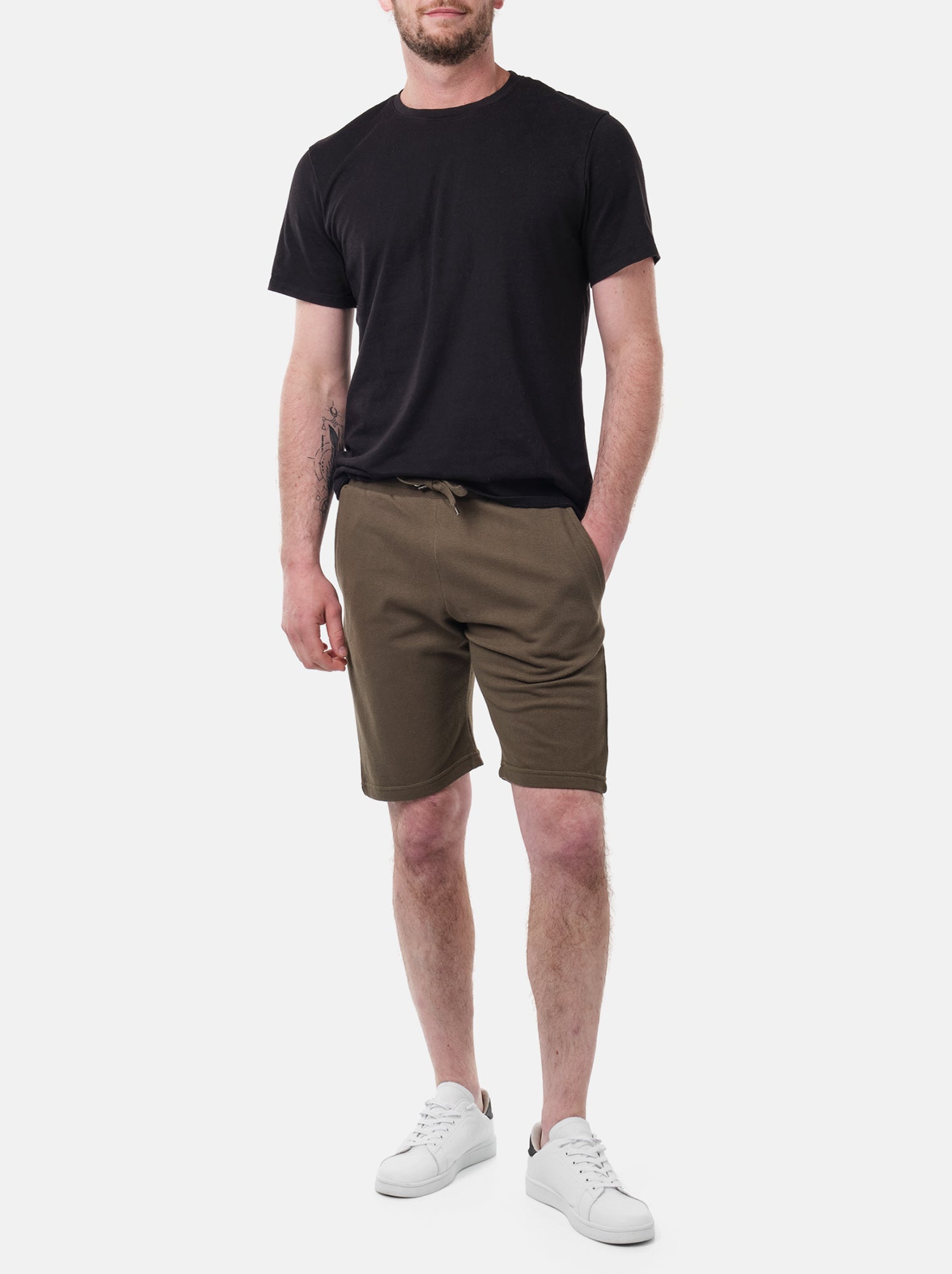 Short en maille piquée uni - Kaki