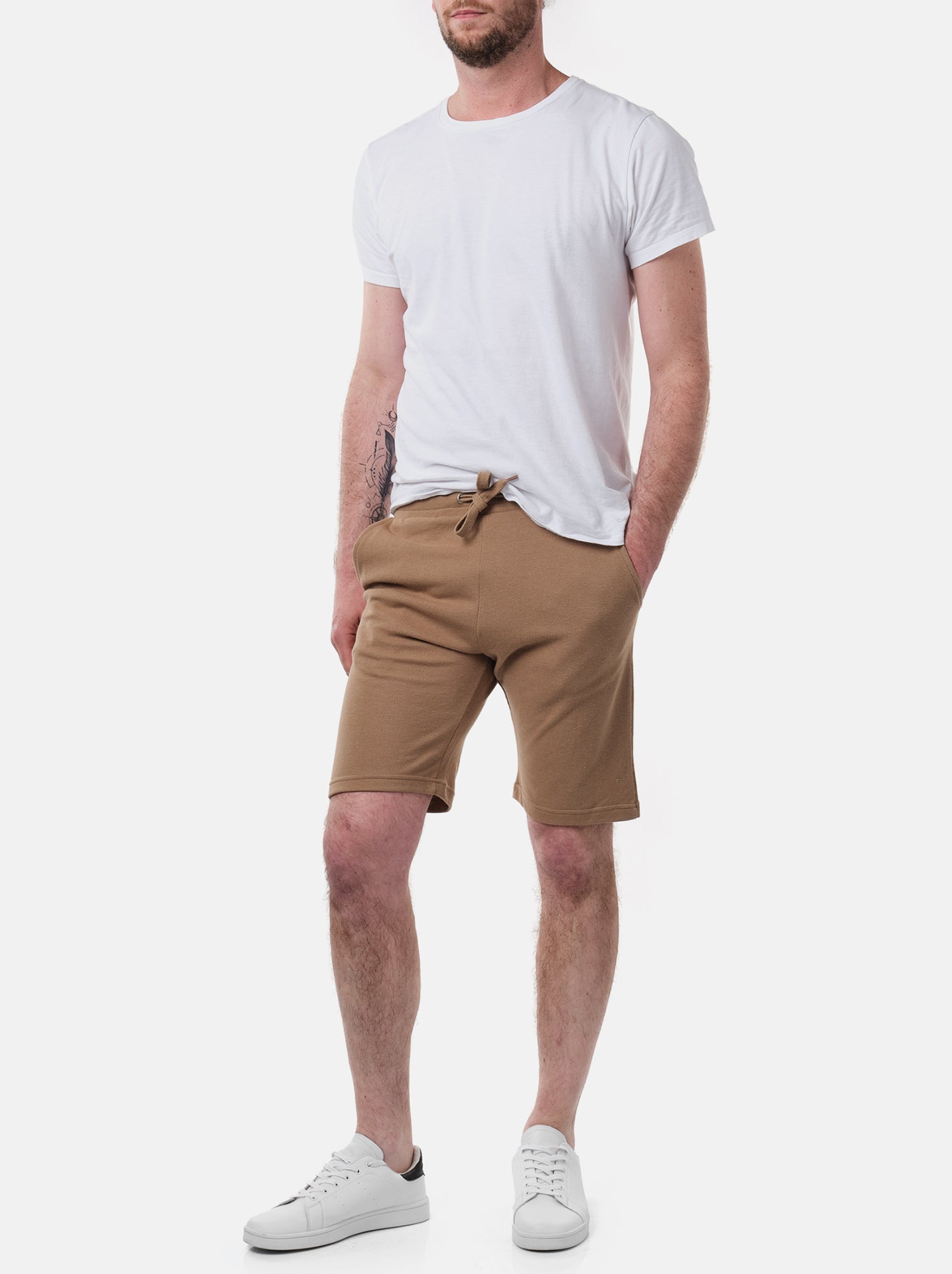 Short en maille piquée uni - Marron