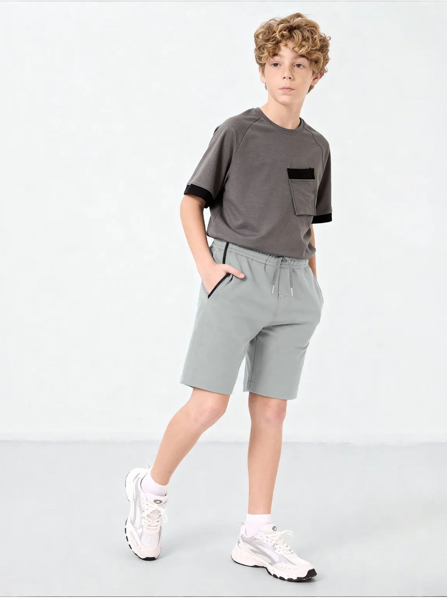 Short en mélange de coton pour jeune tommy - Gris clair