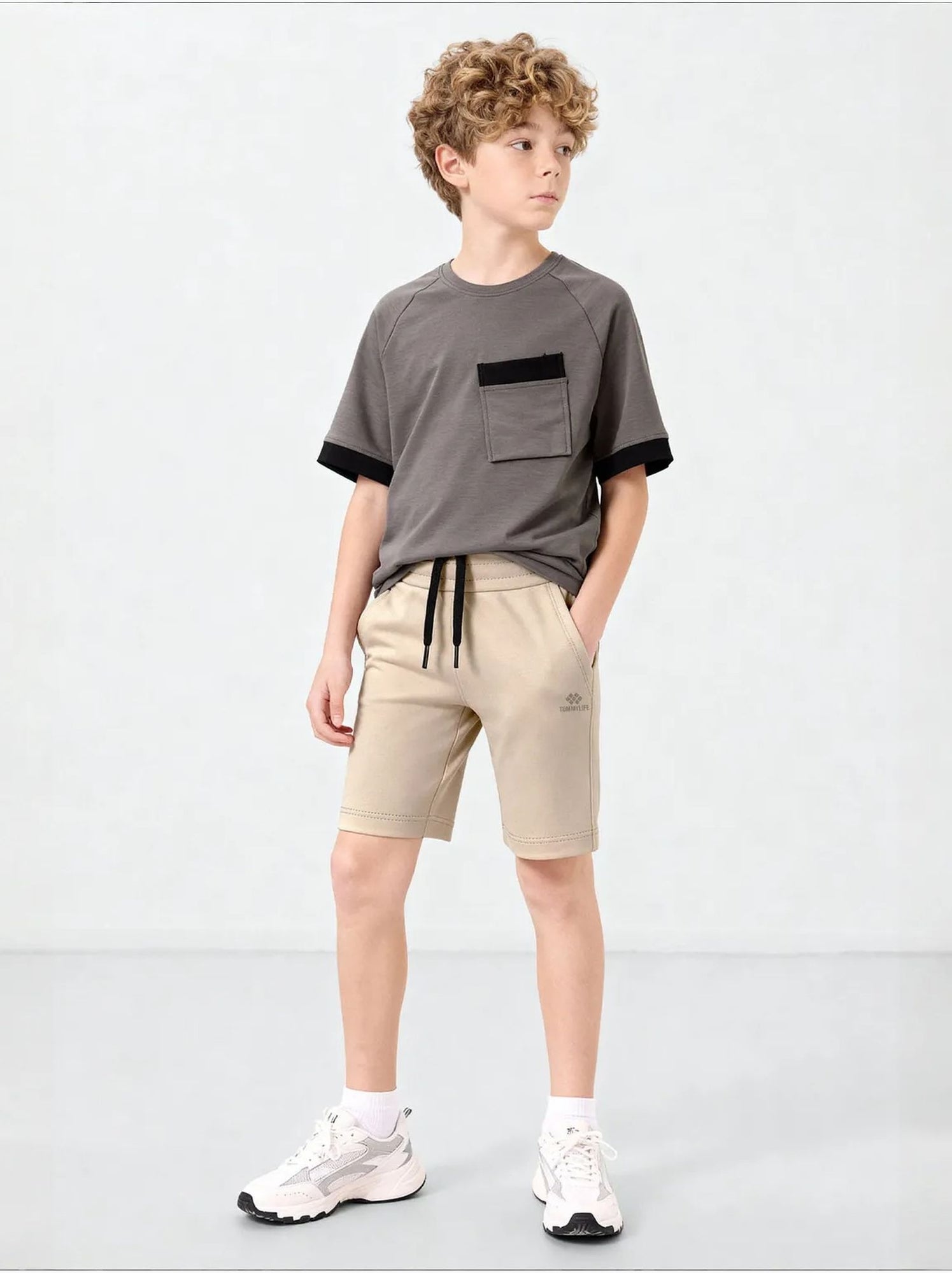 Short jeunesse à taille cordon tommy - Beige argile