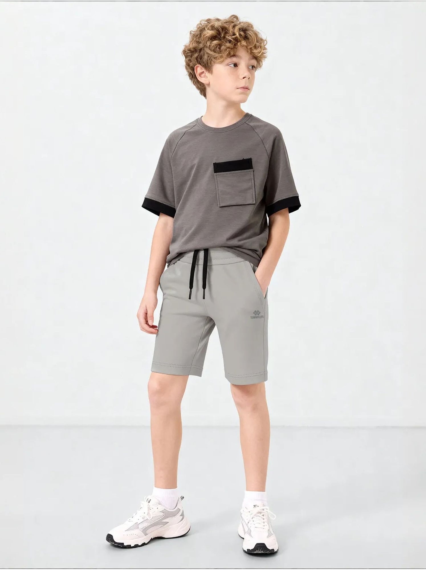 Short jeunesse à taille cordon tommy - Gris clair