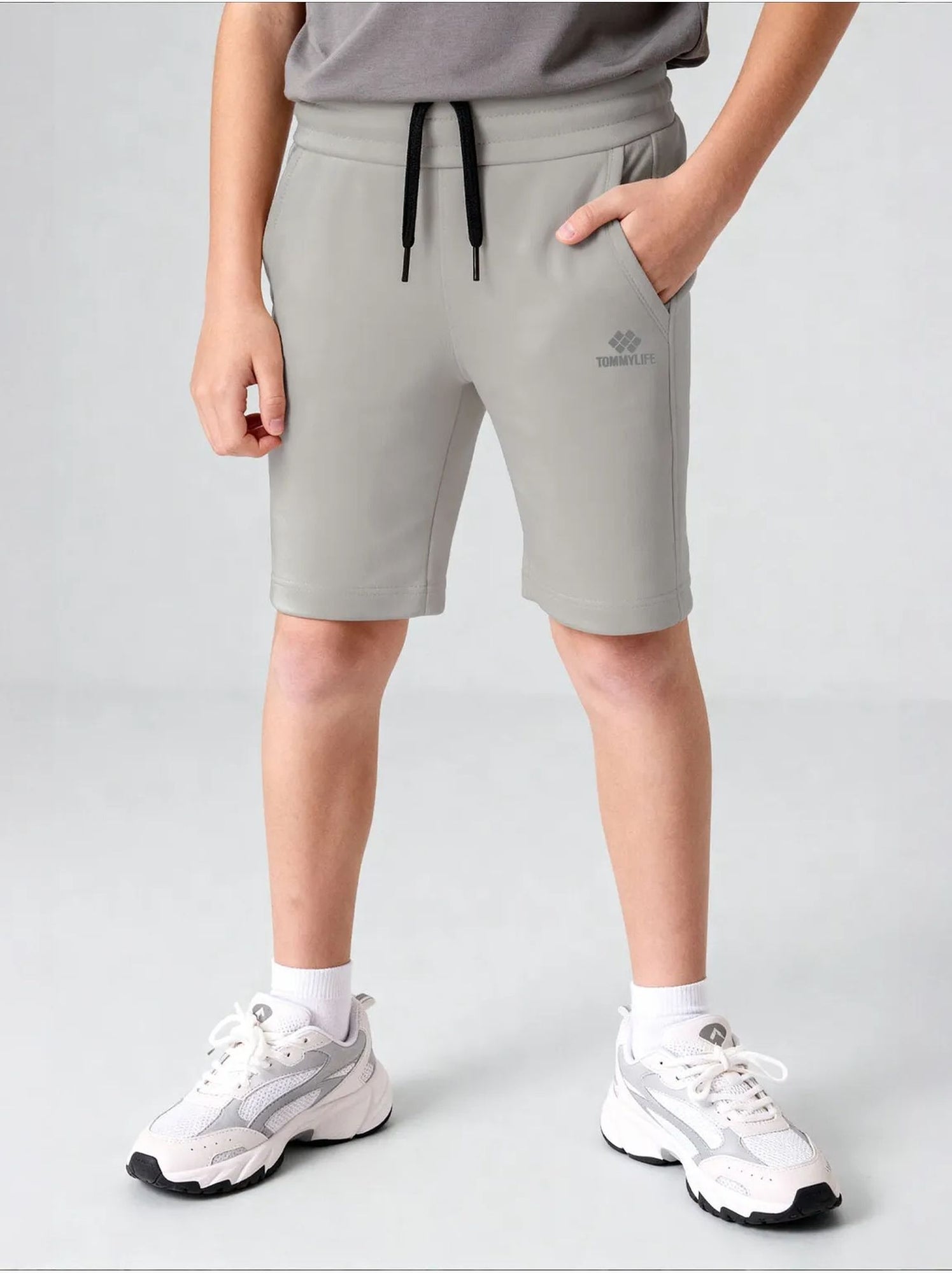 Short jeunesse à taille cordon tommy - Gris clair