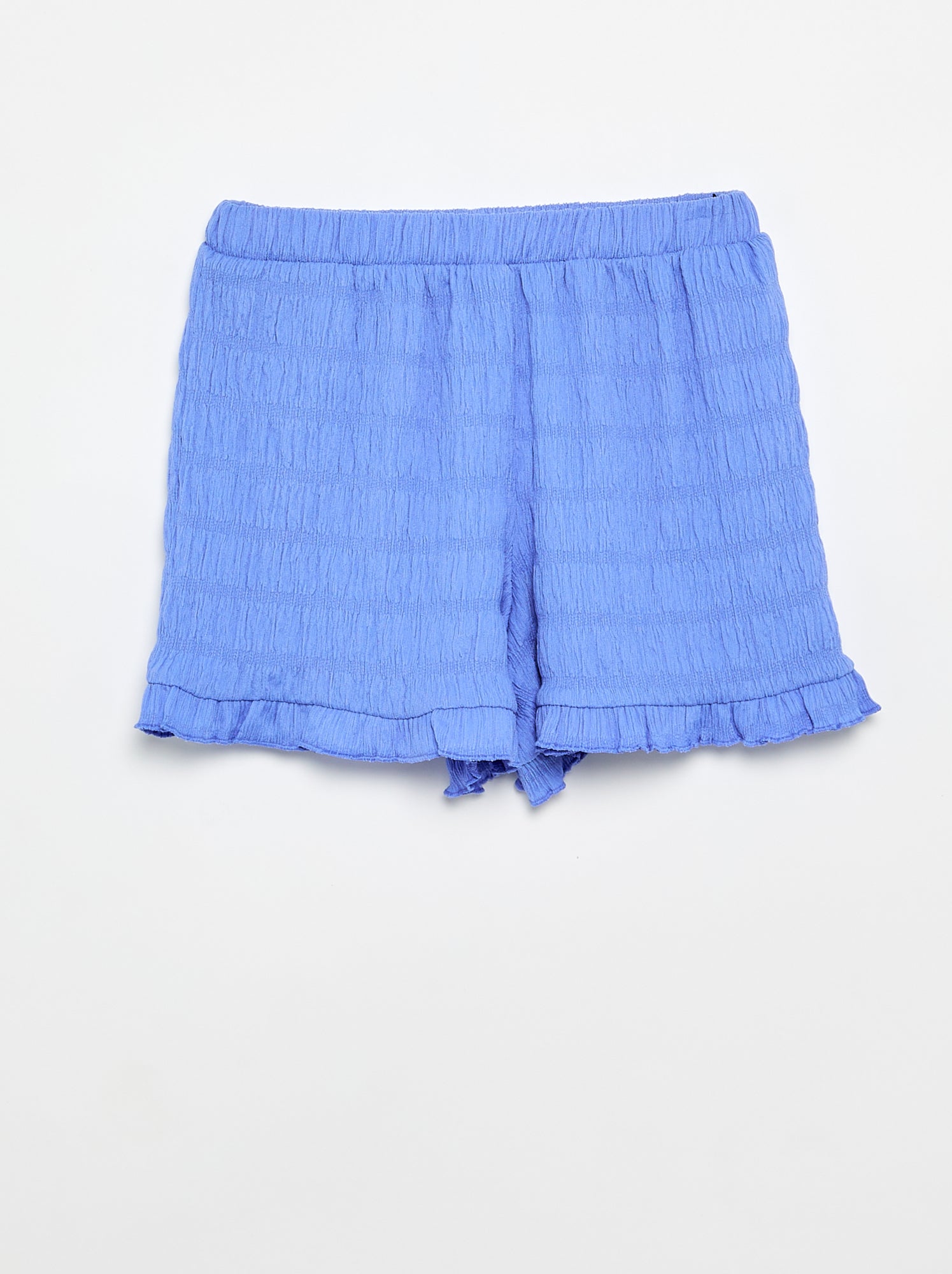 Short uni en maille gaufrée - Bleu