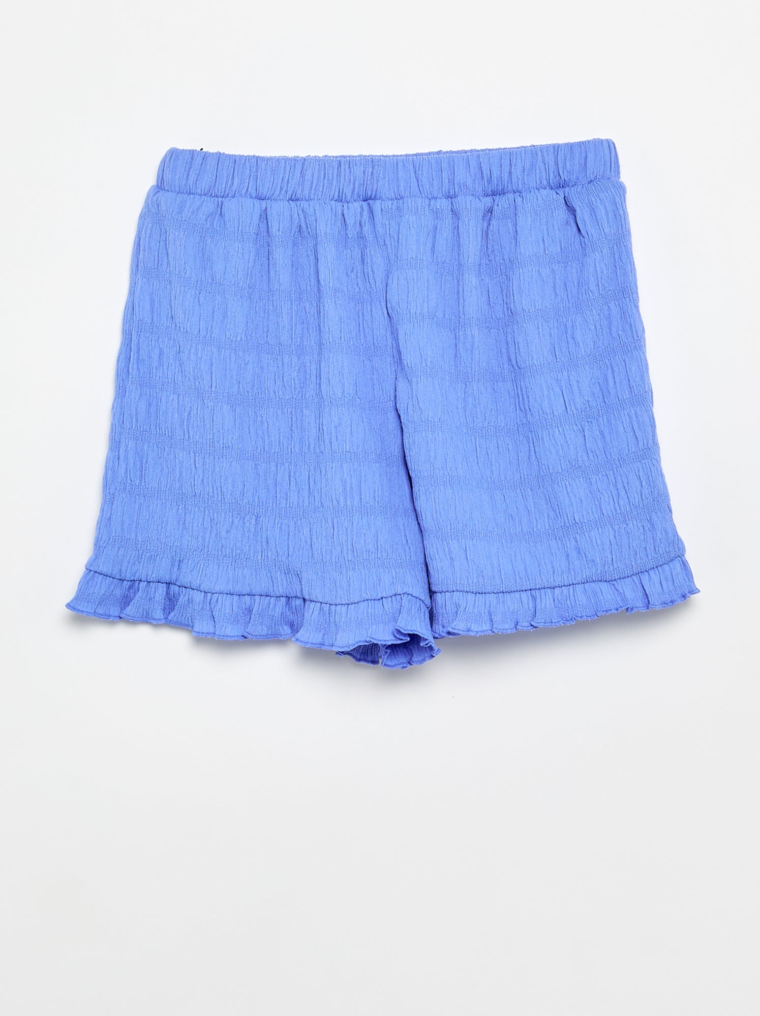 Short uni en maille gaufrée - Bleu