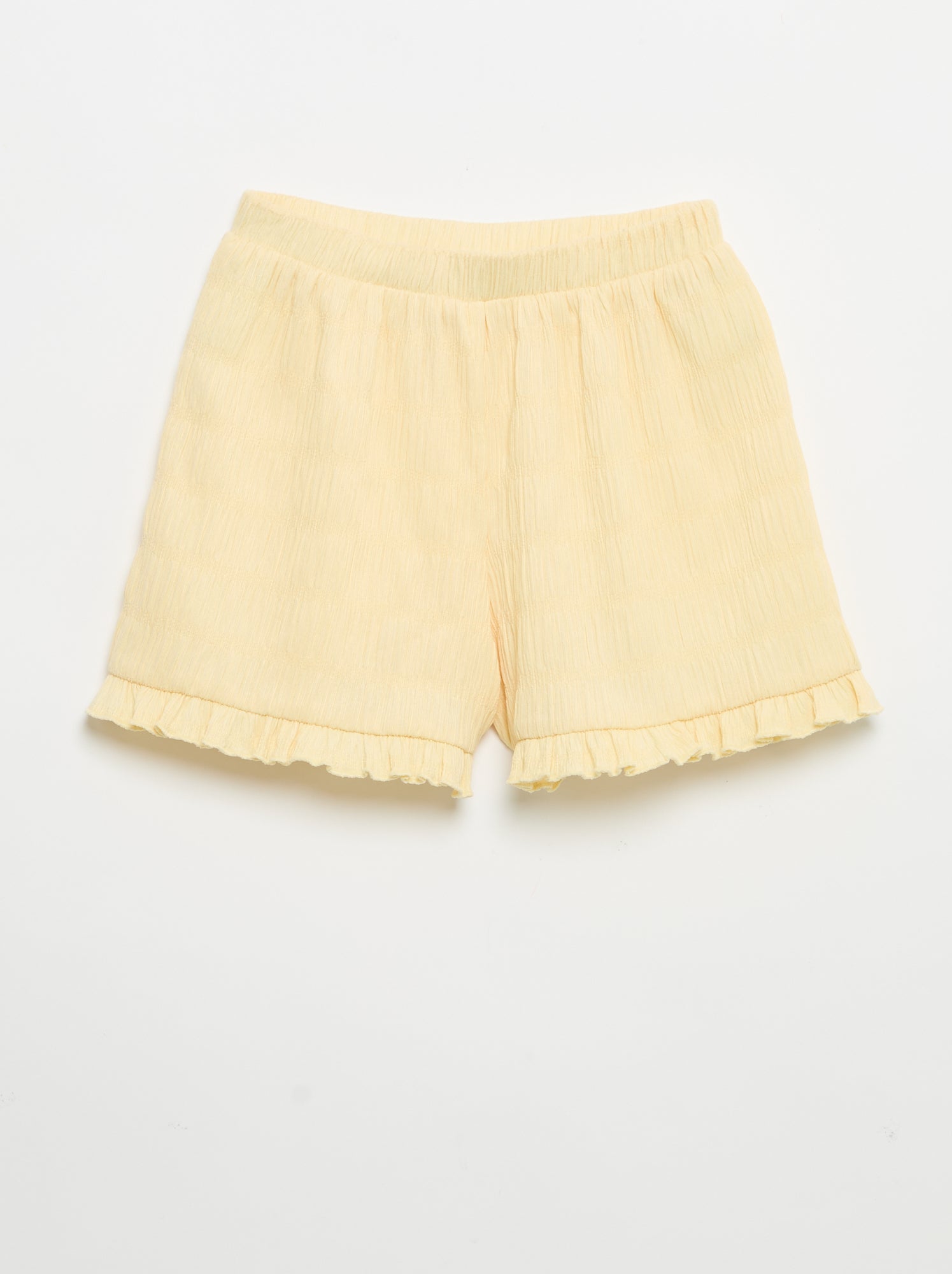 Short uni en maille gaufrée - Jaune