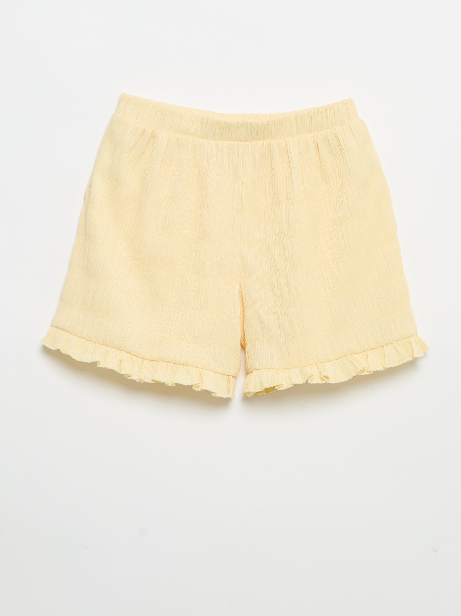 Short uni en maille gaufrée - Jaune