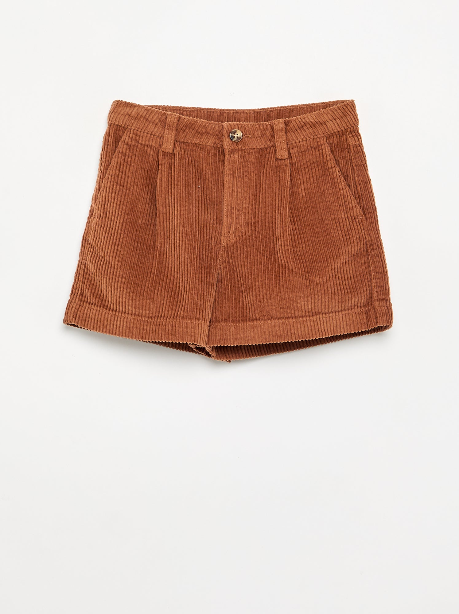 Short uni en velours côtelé - Marron