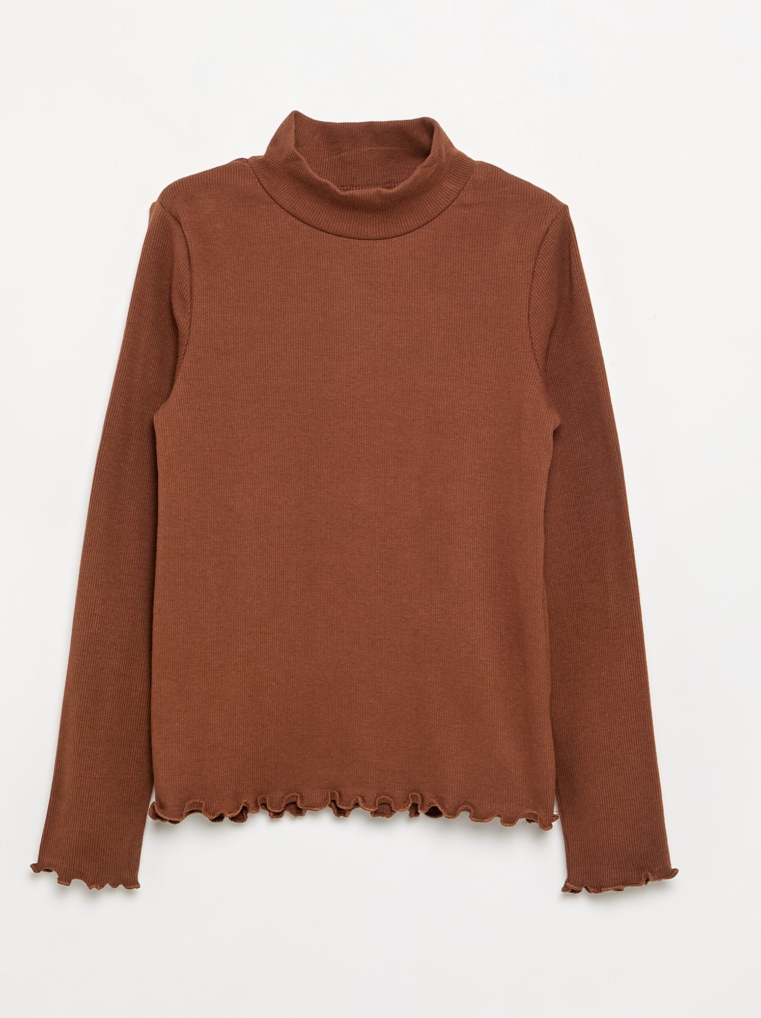 Sous-pull uni avec finitions ondulées - Marron