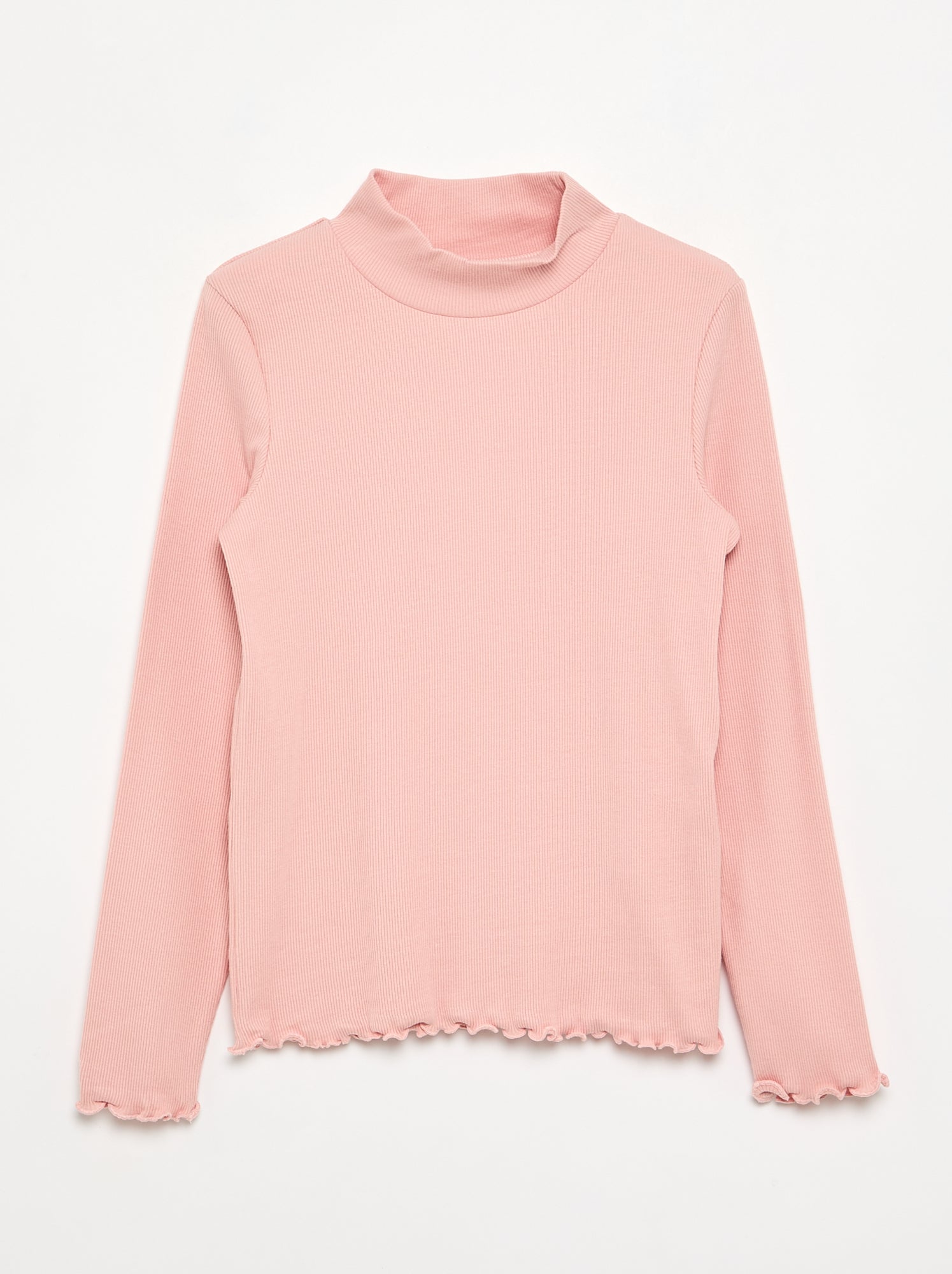 Sous-pull uni avec finitions ondulées - Rose