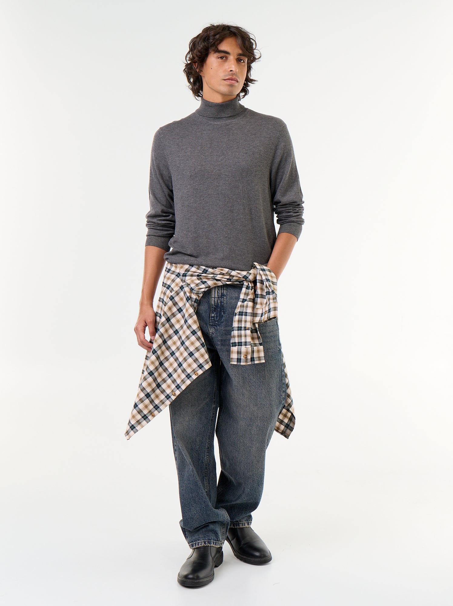 Sous-pull uni en maille fine jauge - Gris