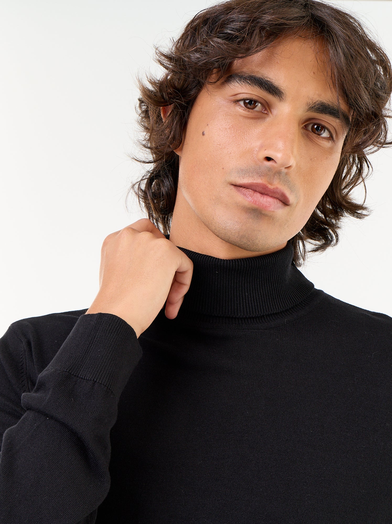 Sous-pull uni en maille fine jauge - Noir