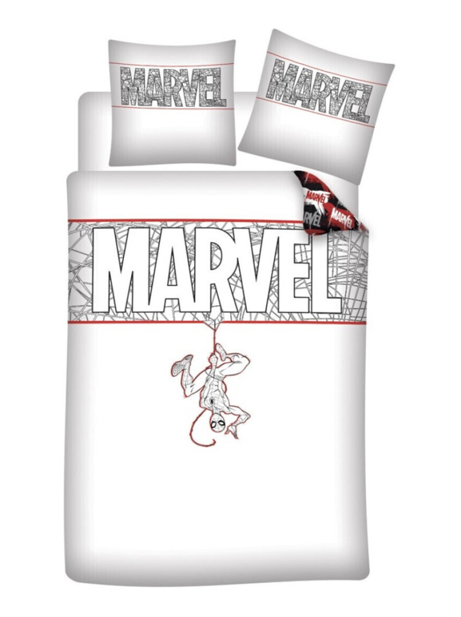 SpiderMan - Parure de Lit  Enfant Coton Bio - Housse de Couette 140x200 Taie d'Oreiller 65x65 cm - Blanc