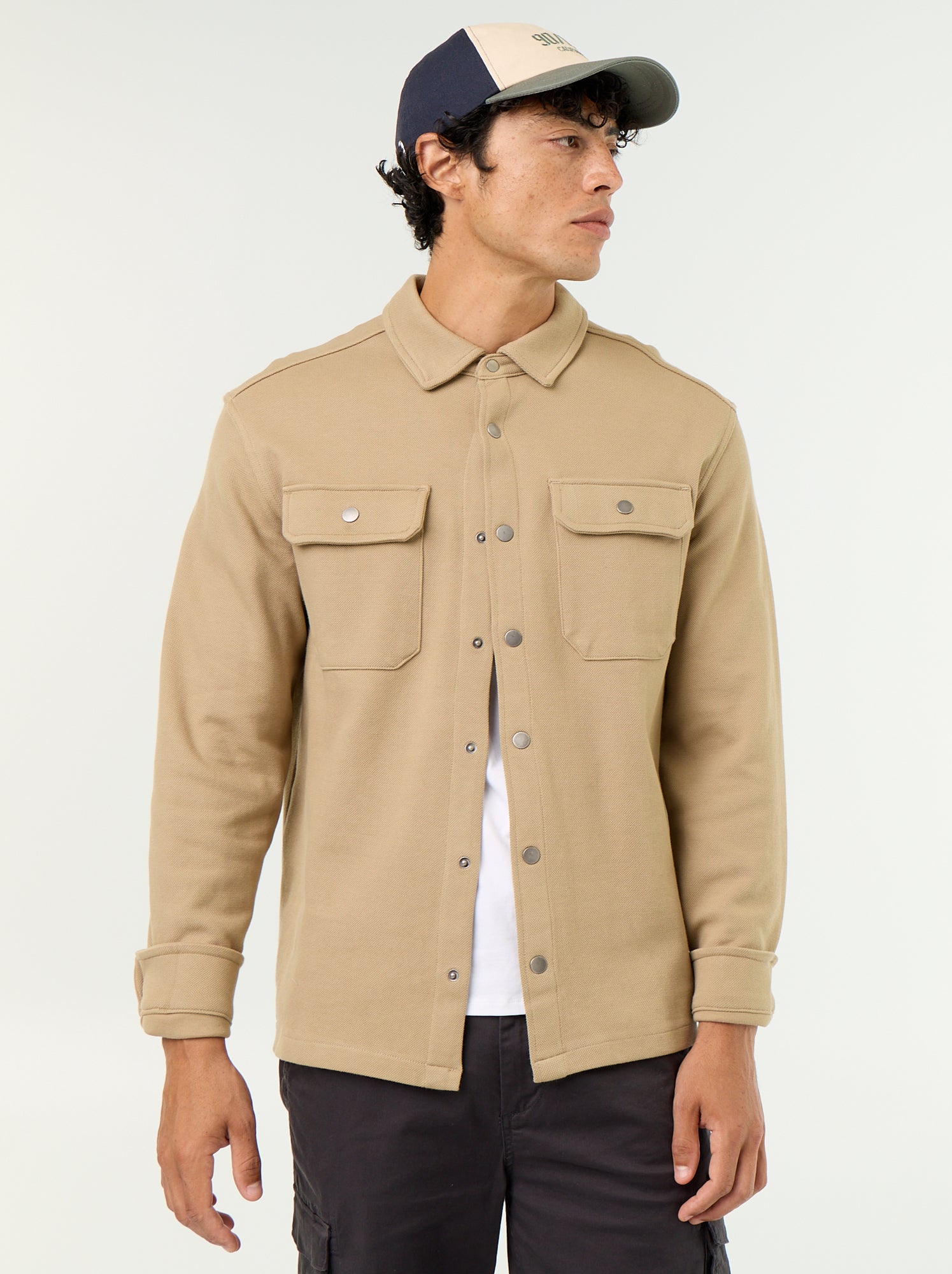 Surchemise en maille piquée - Beige