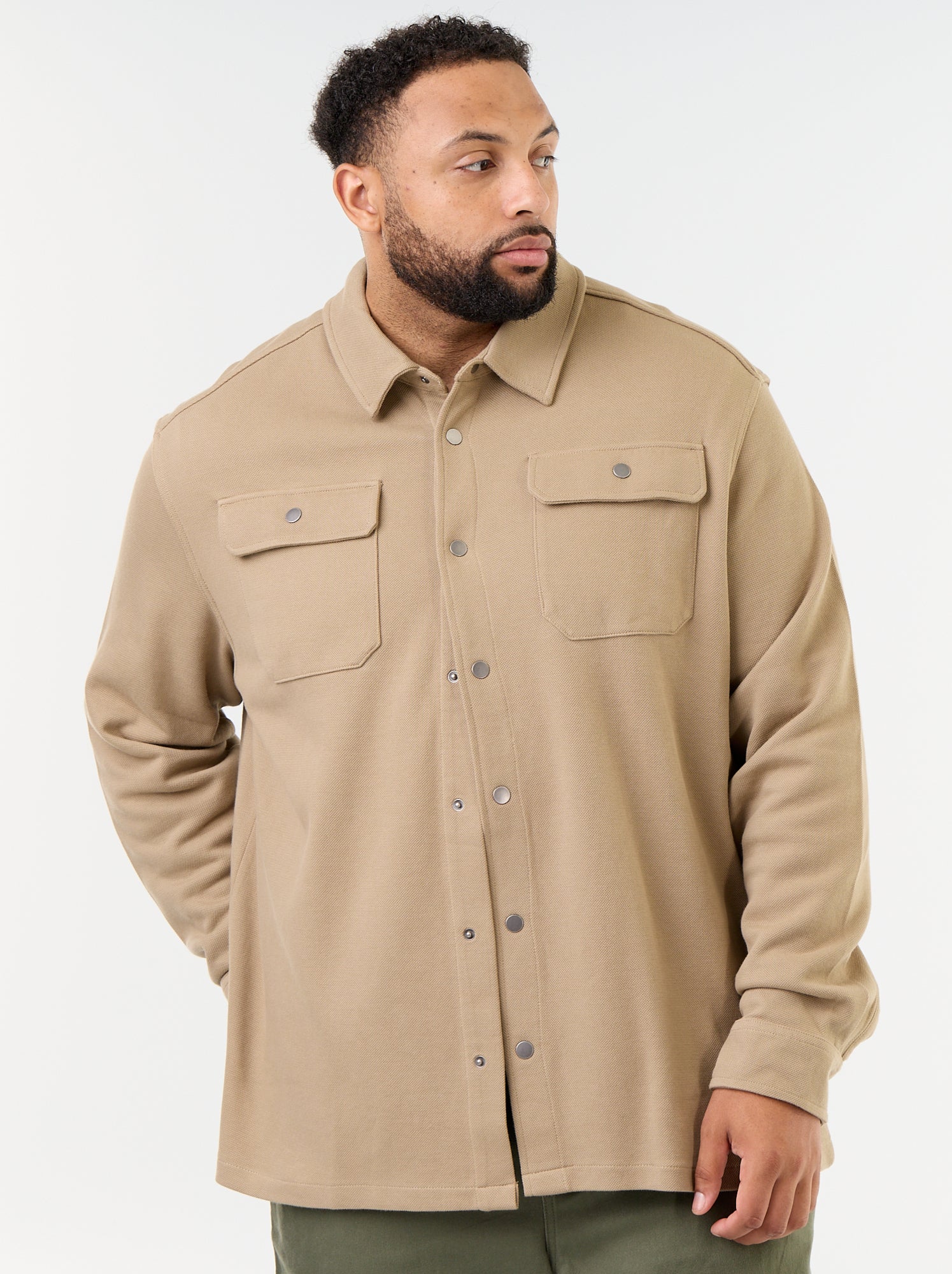 Surchemise unie en maille piquée - Beige