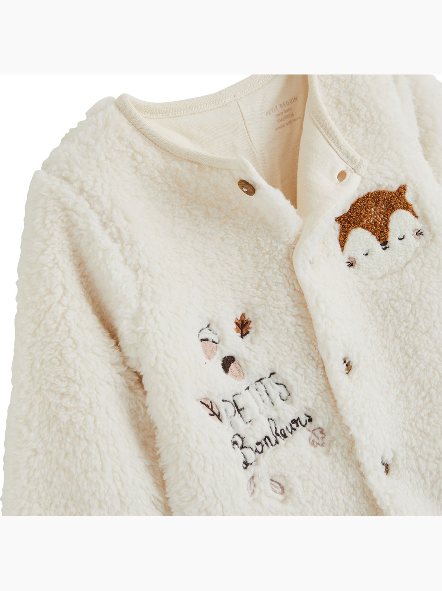 Surpyjama bébé en sherpa caramel - Ecru