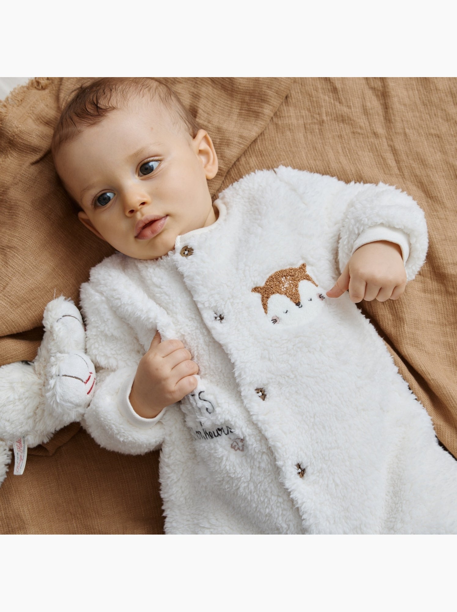 Surpyjama bébé en sherpa caramel - Ecru
