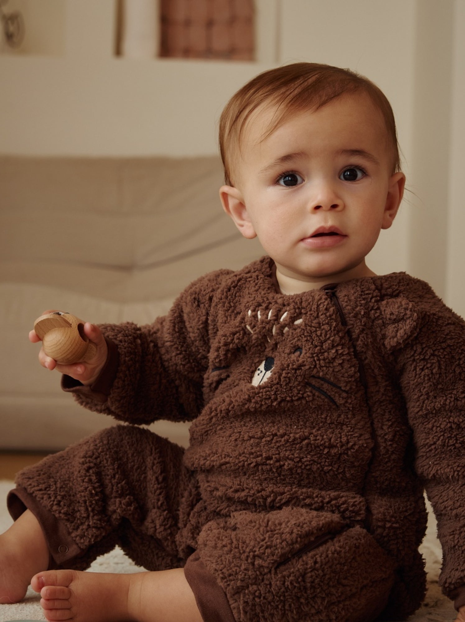 Surpyjama bébé en sherpa cracotte - Marron