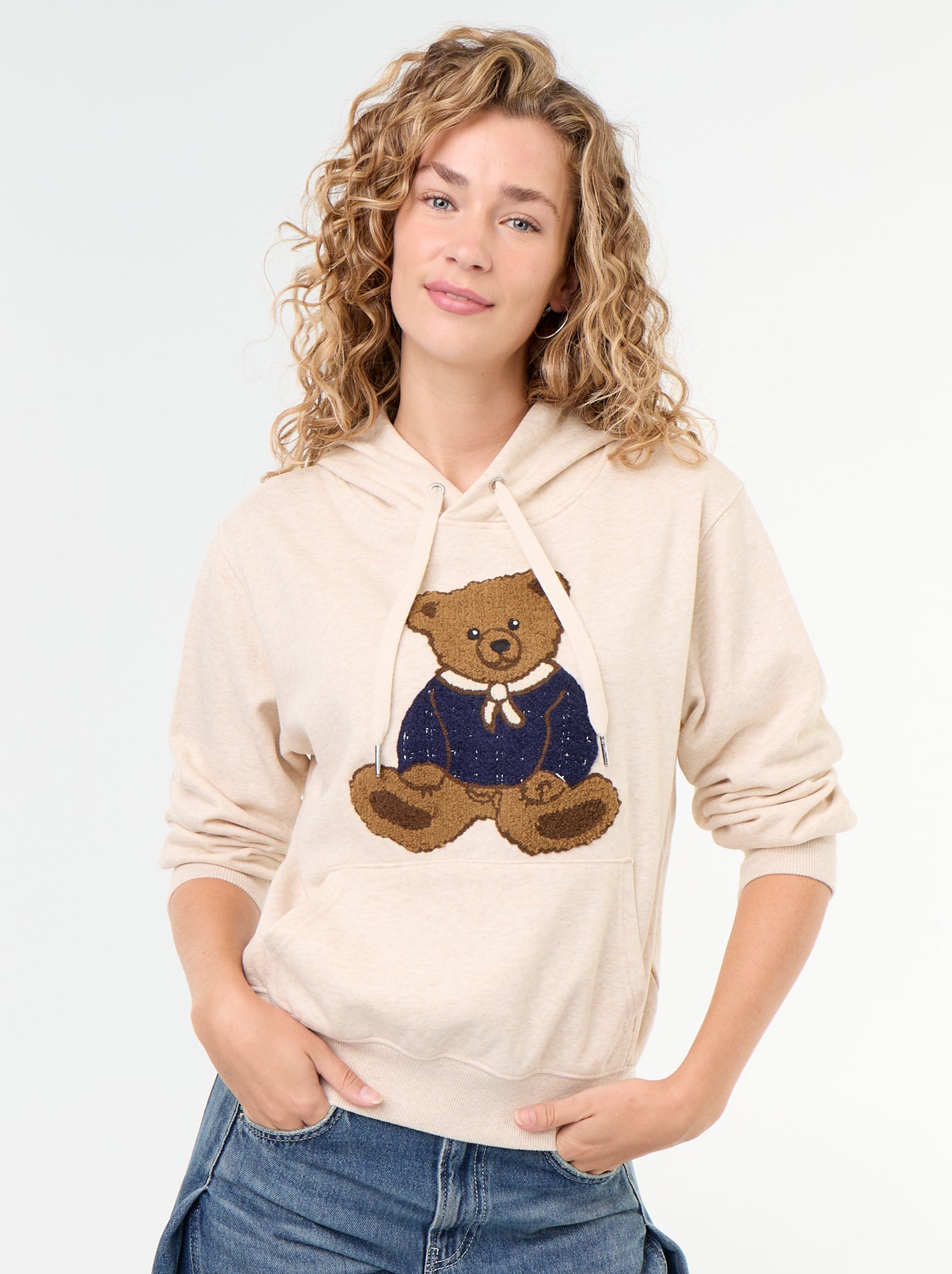 Sweat à capuche avec ours brodé - Beige