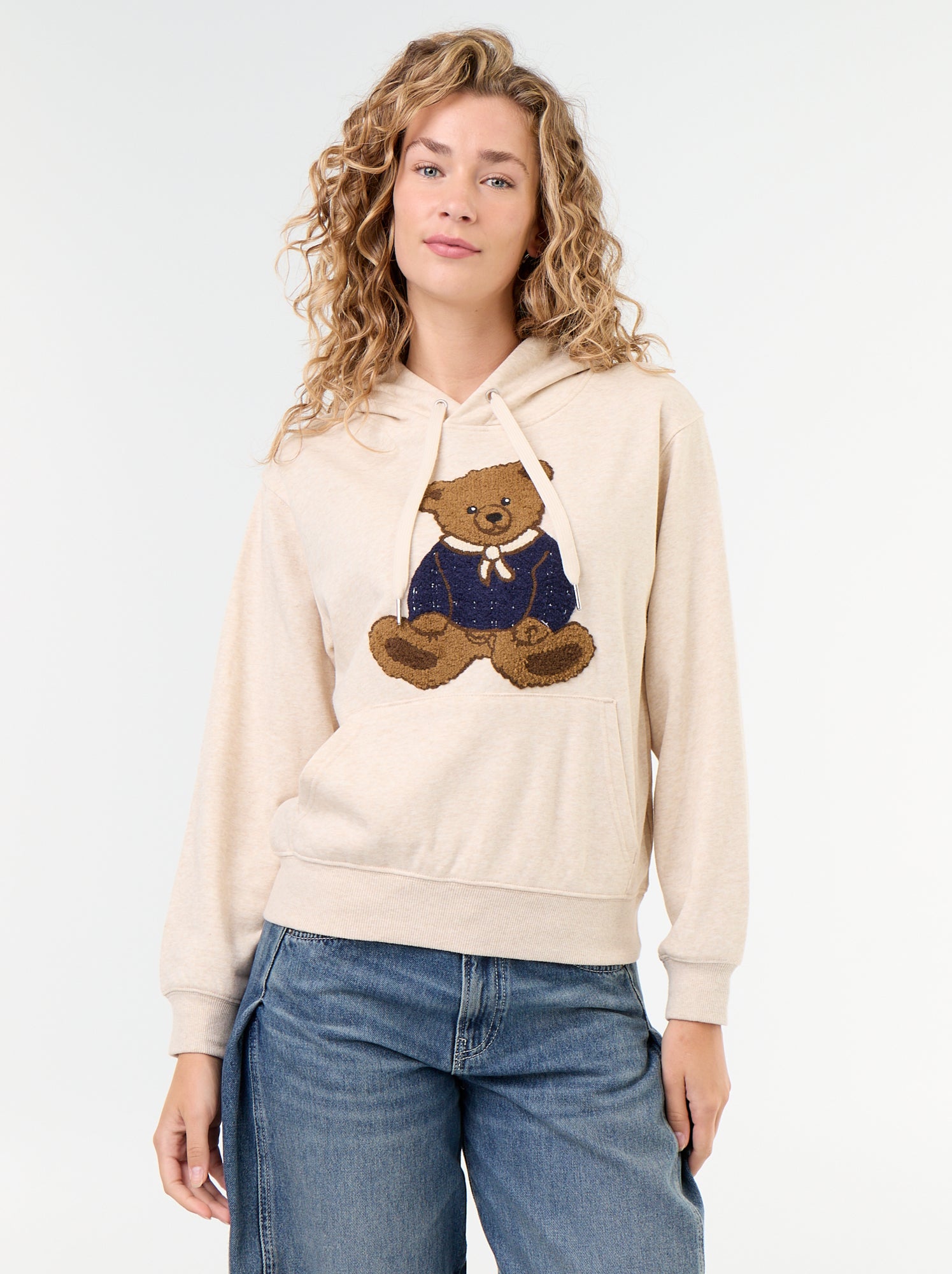 Sweat à capuche avec ours brodé - Beige