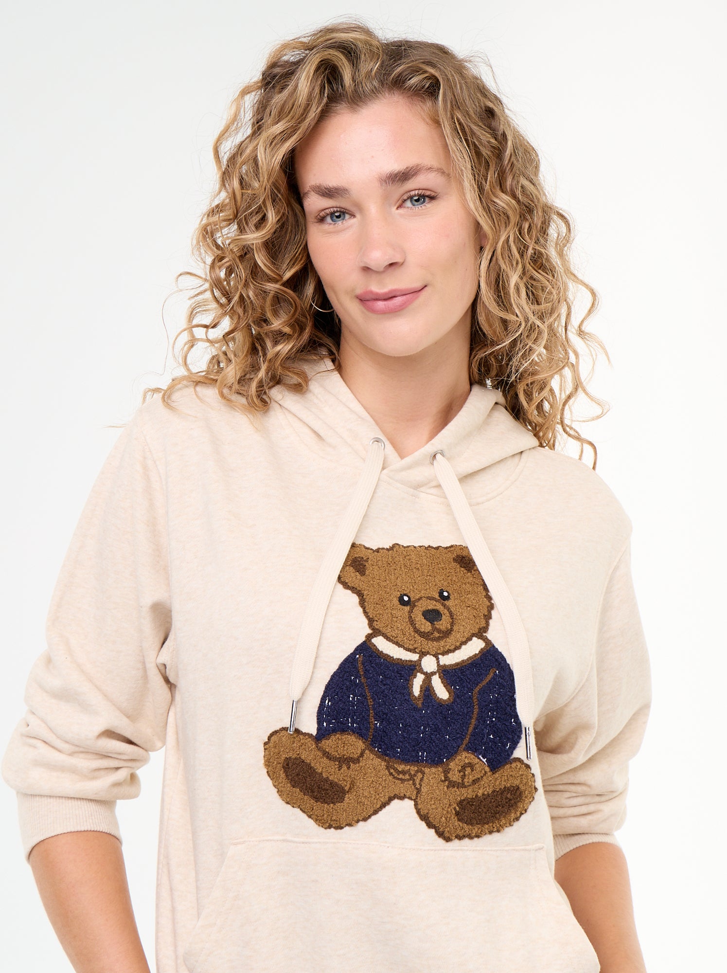 Sweat à capuche avec ours brodé - Beige