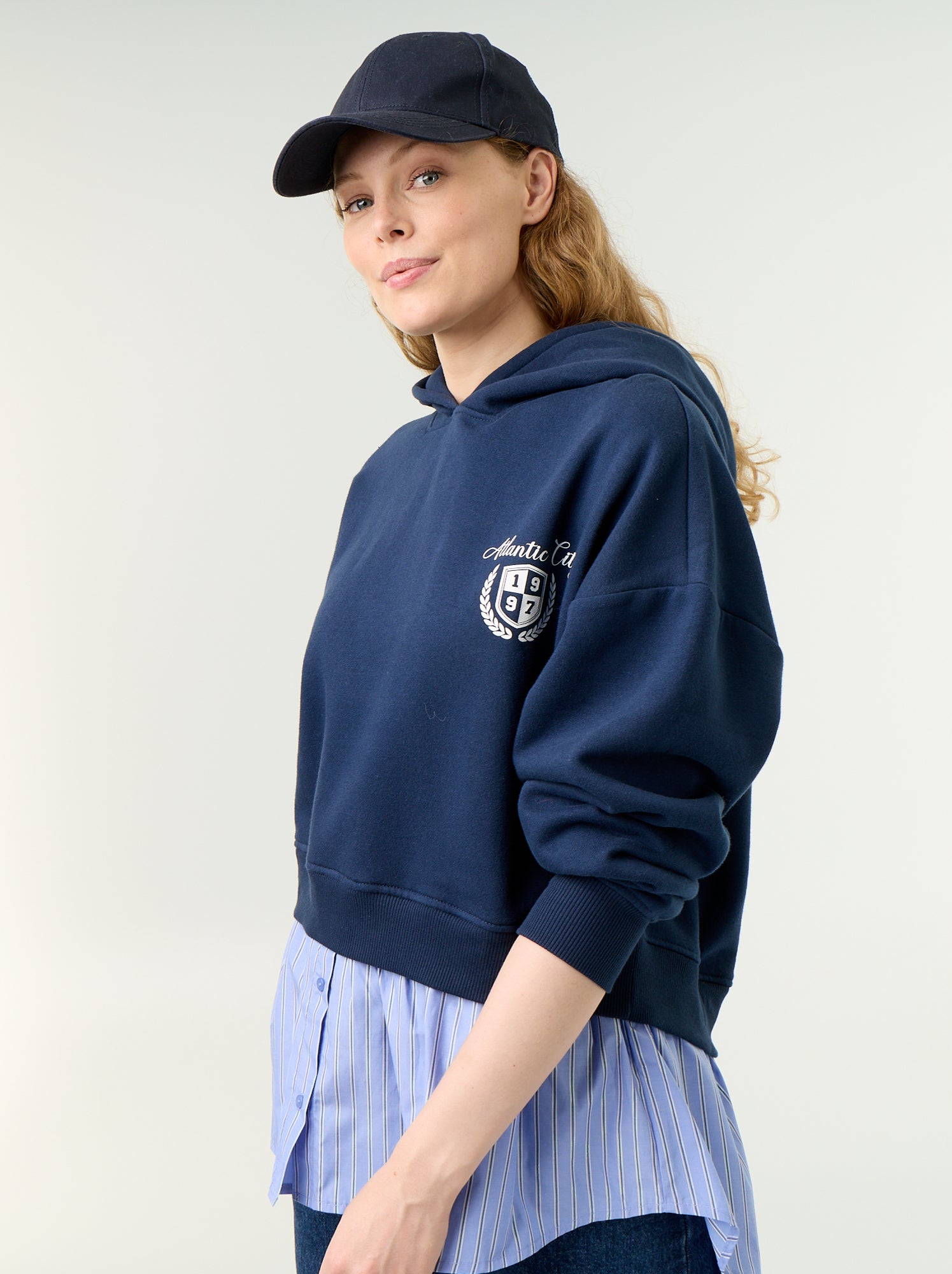 Sweat à capuche effet 2 en 1 base chemise - Bleu