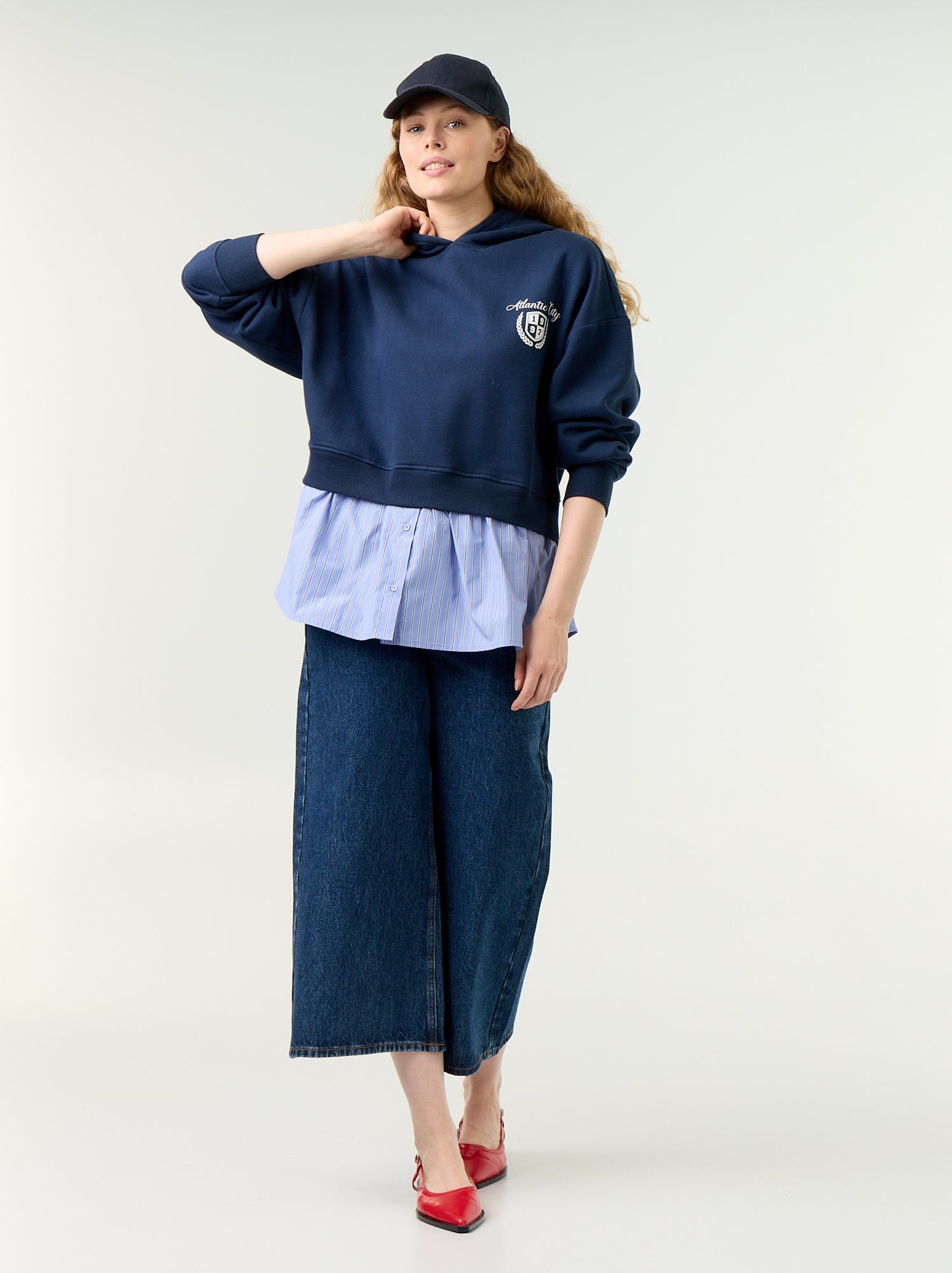 Sweat à capuche effet 2 en 1 base chemise - Bleu