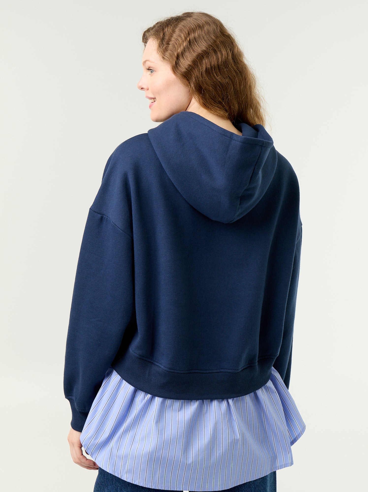Sweat à capuche effet 2 en 1 base chemise - Bleu