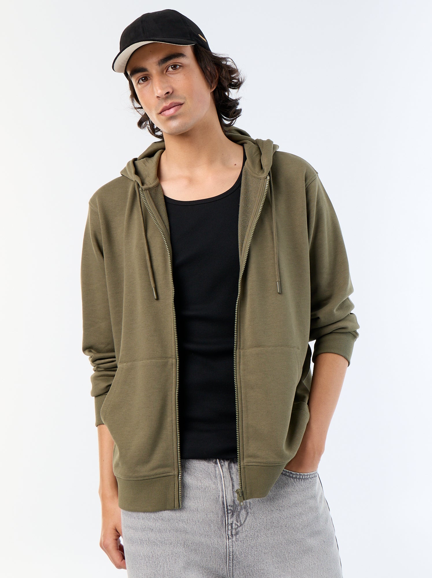 Sweat à capuche en French Terry - Kaki