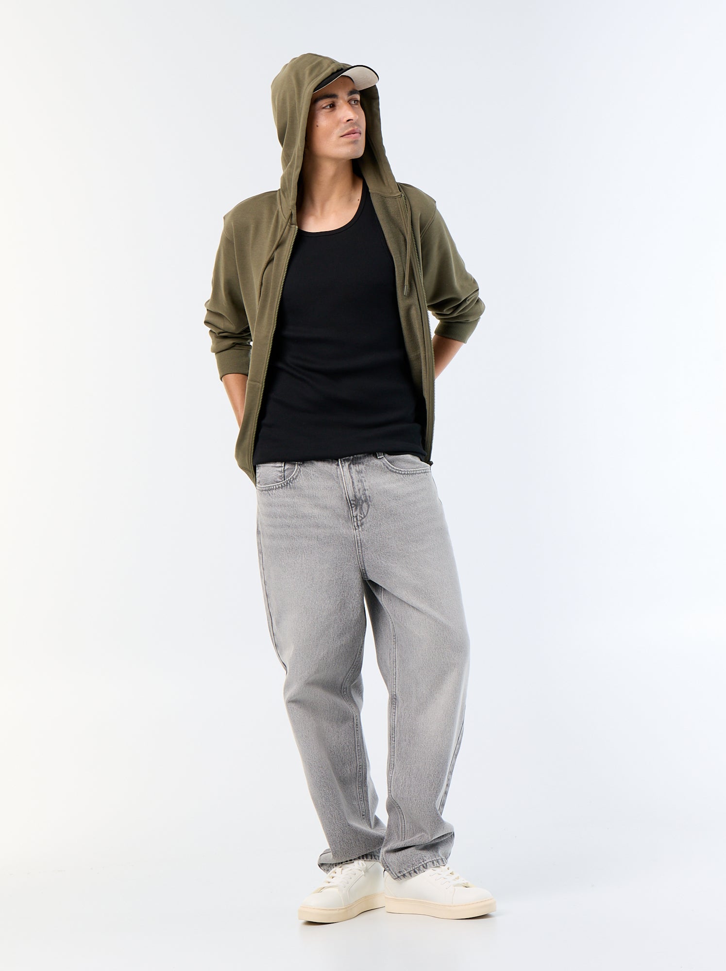 Sweat à capuche en French Terry - Kaki
