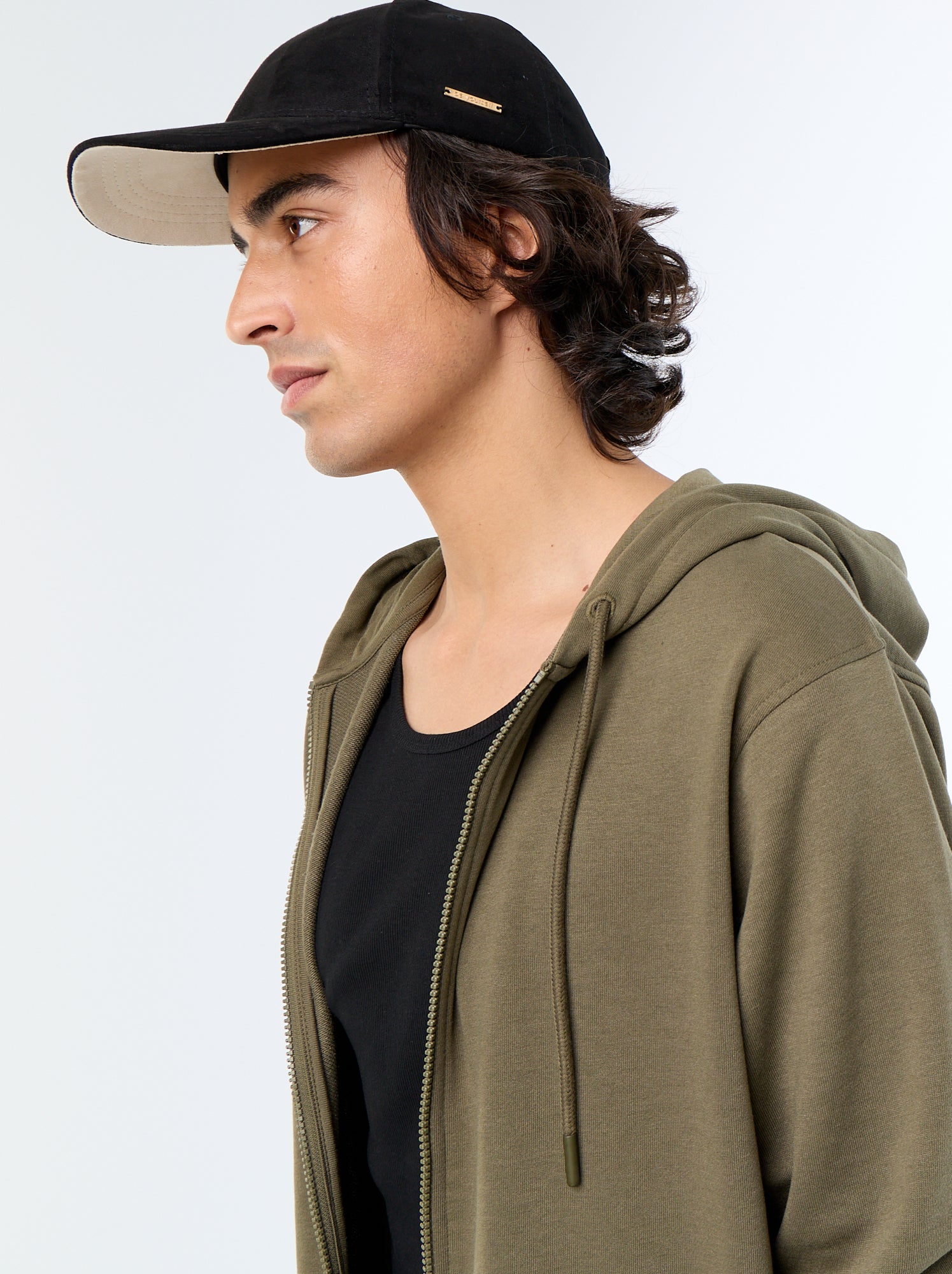 Sweat à capuche en French Terry - Kaki