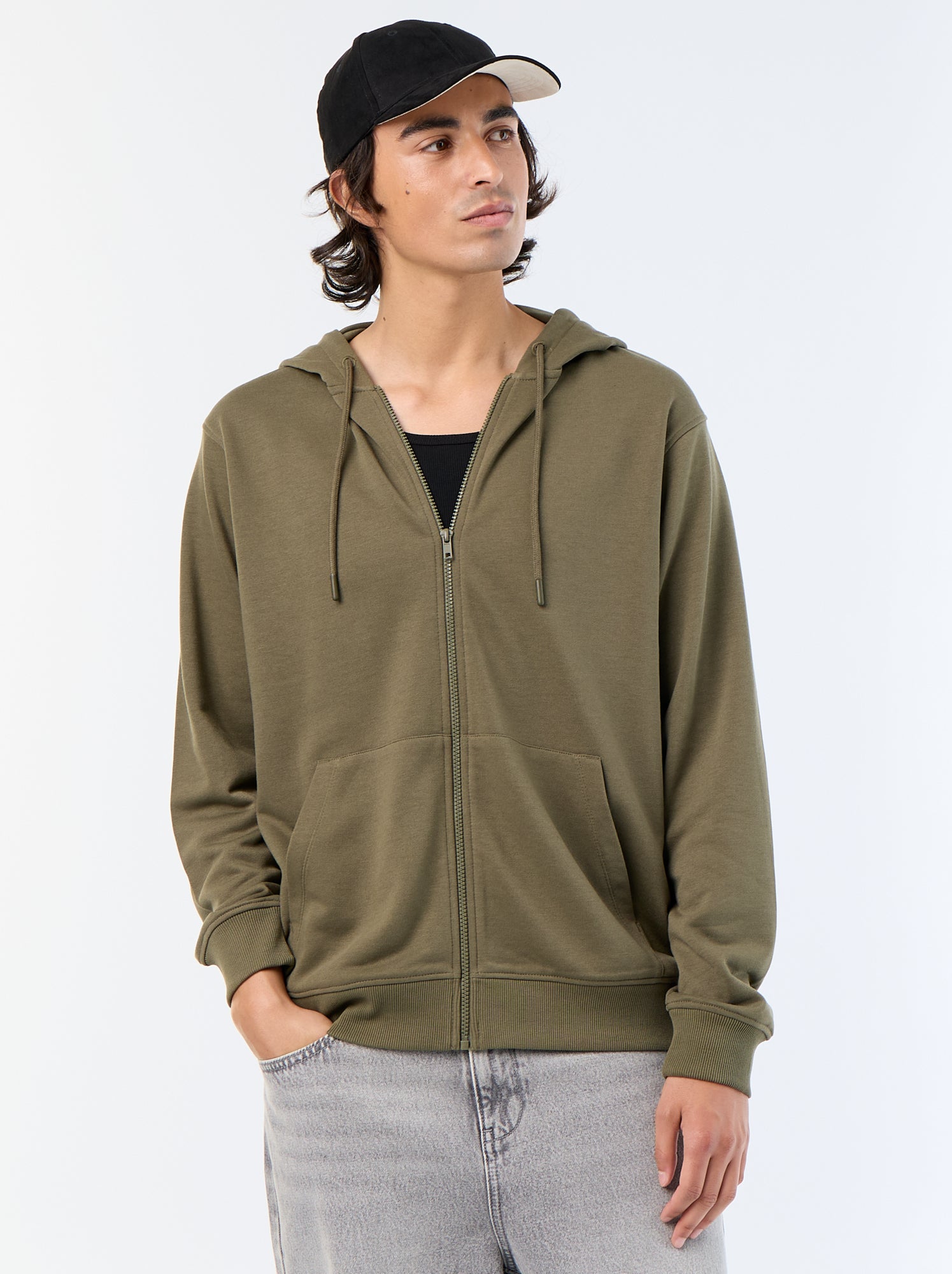 Sweat à capuche en French Terry - Kaki