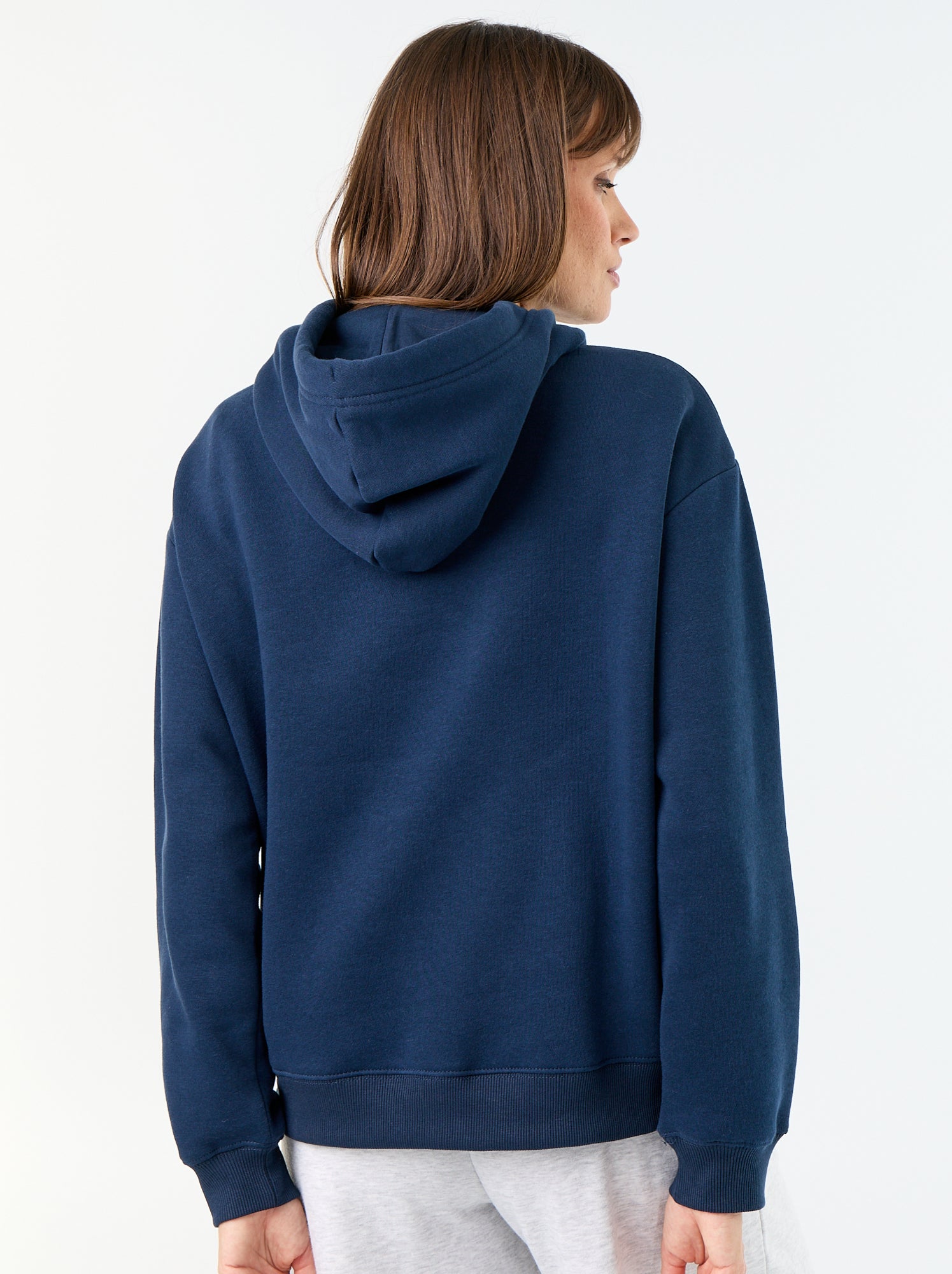 Sweat à capuche uni avec poche kangourou - Bleu