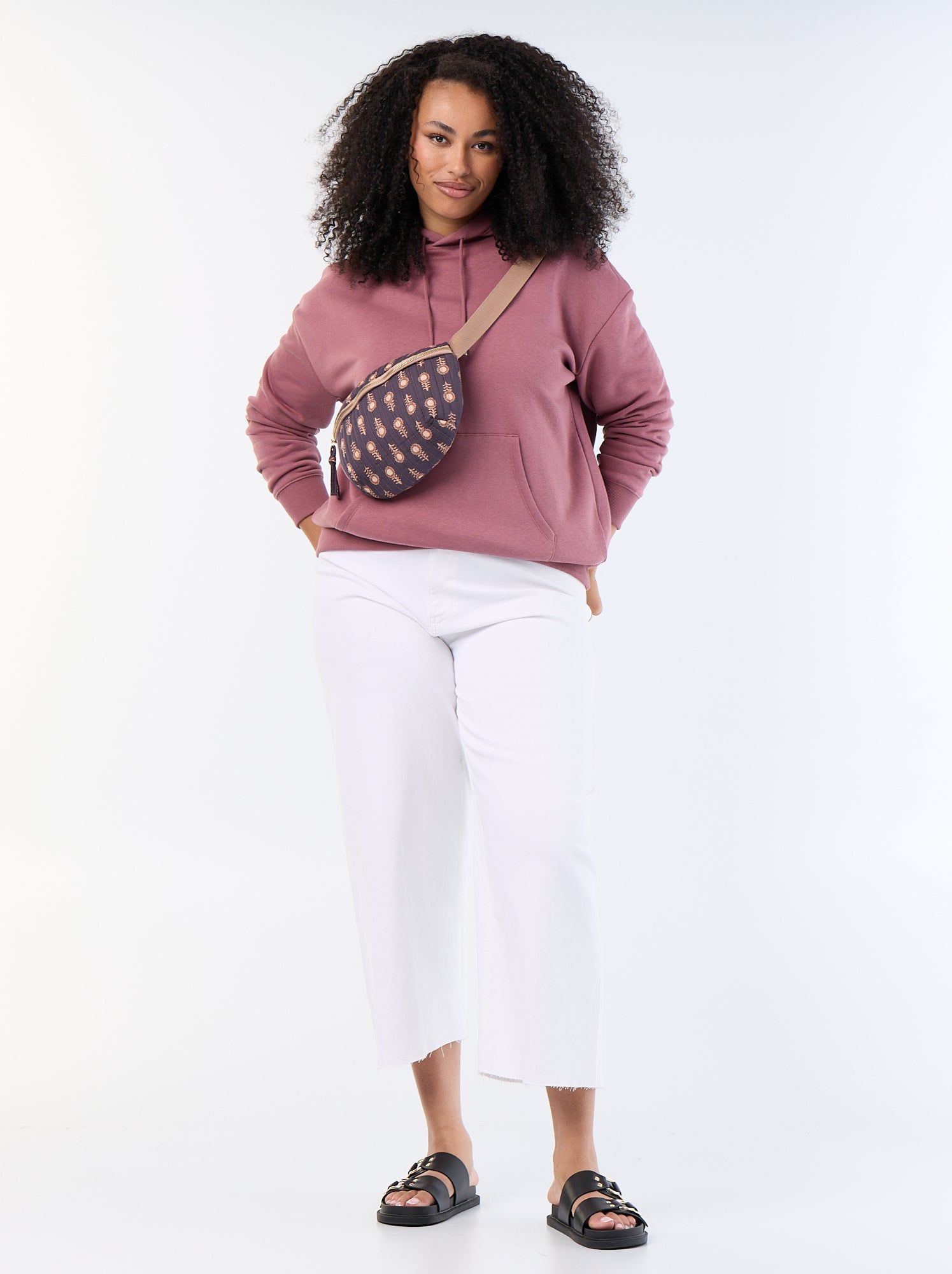 Sweat à capuche uni avec poche kangourou - Rose