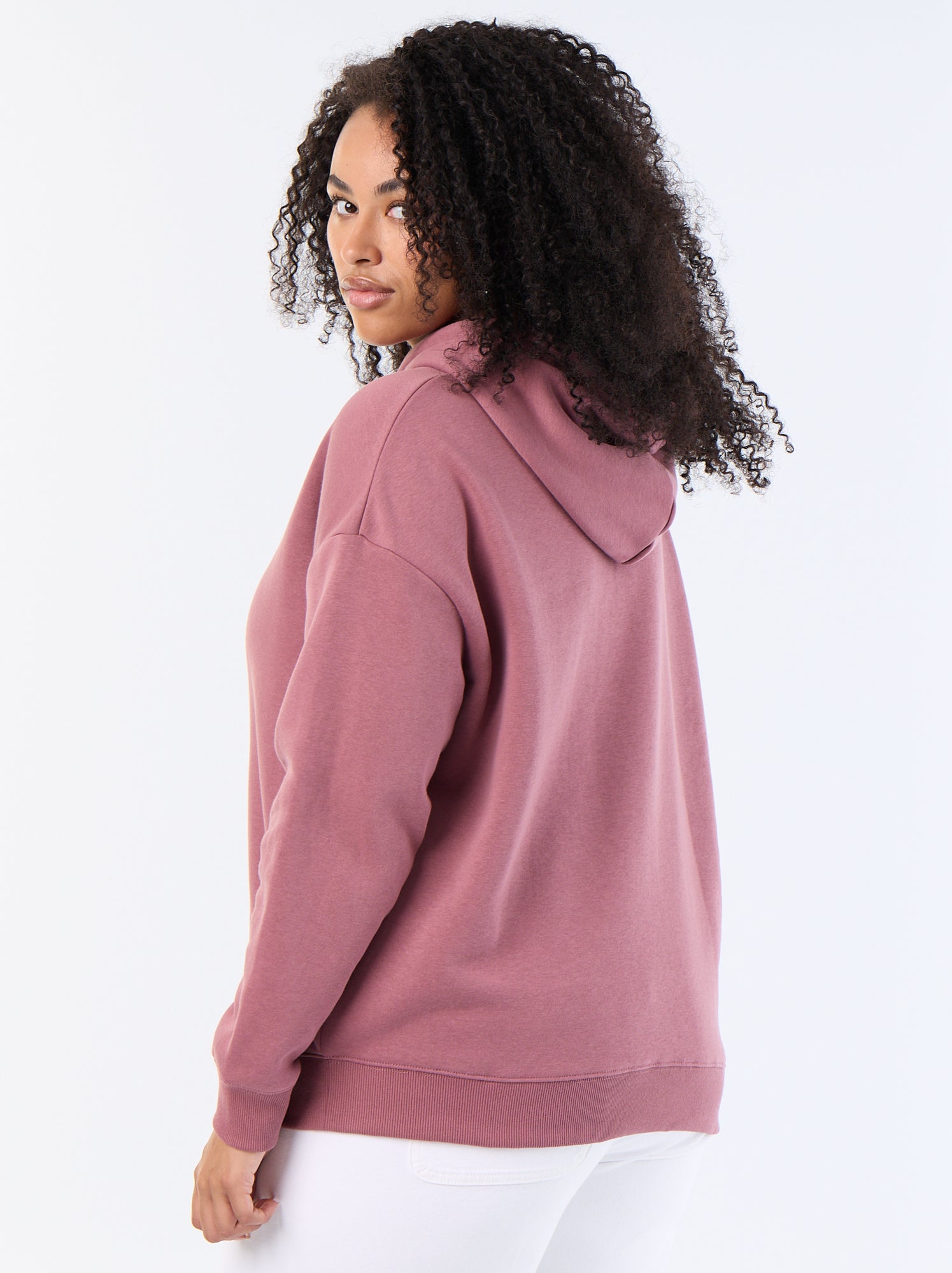 Sweat à capuche uni avec poche kangourou - Rose