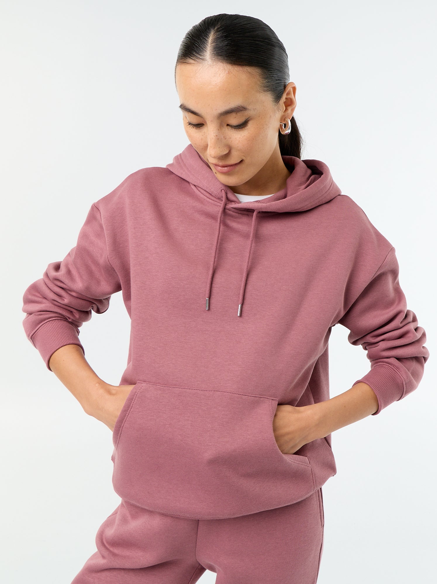 Sweat à capuche uni avec poche kangourou - Rose (FVQ66_2)