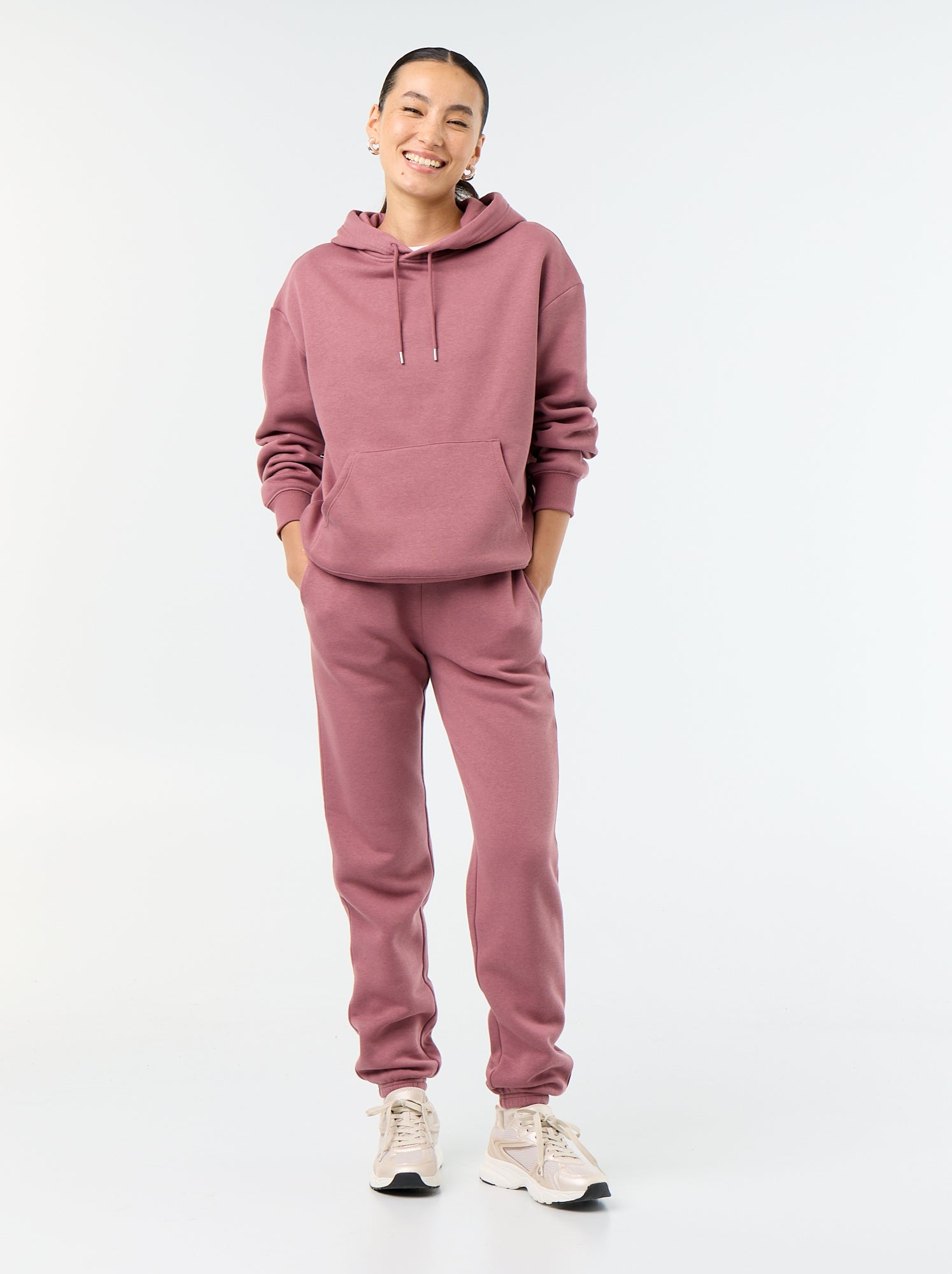 Sweat à capuche uni avec poche kangourou - Rose (FVQ66_2)