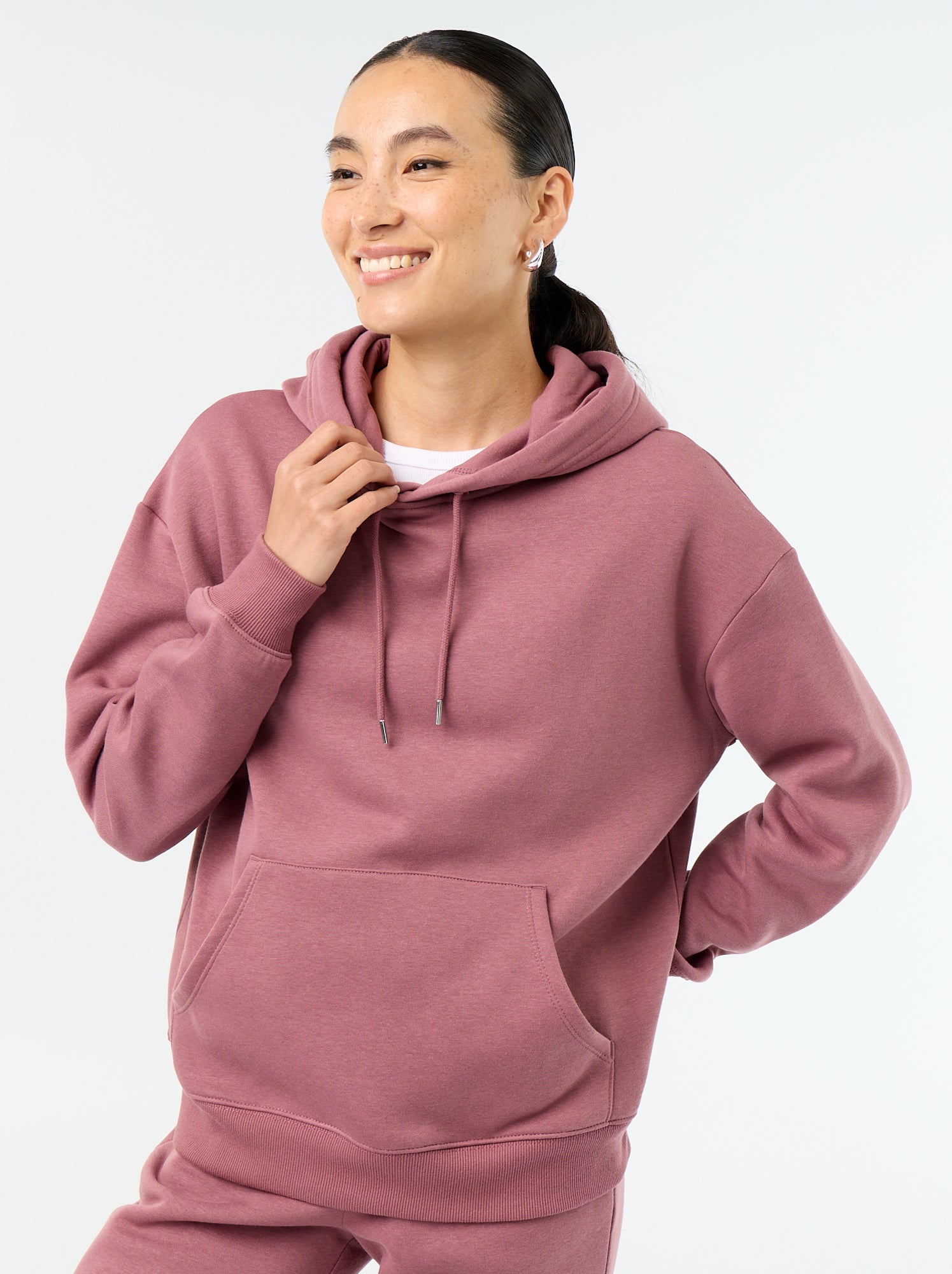 Sweat à capuche uni avec poche kangourou - Rose (FVQ66_2)