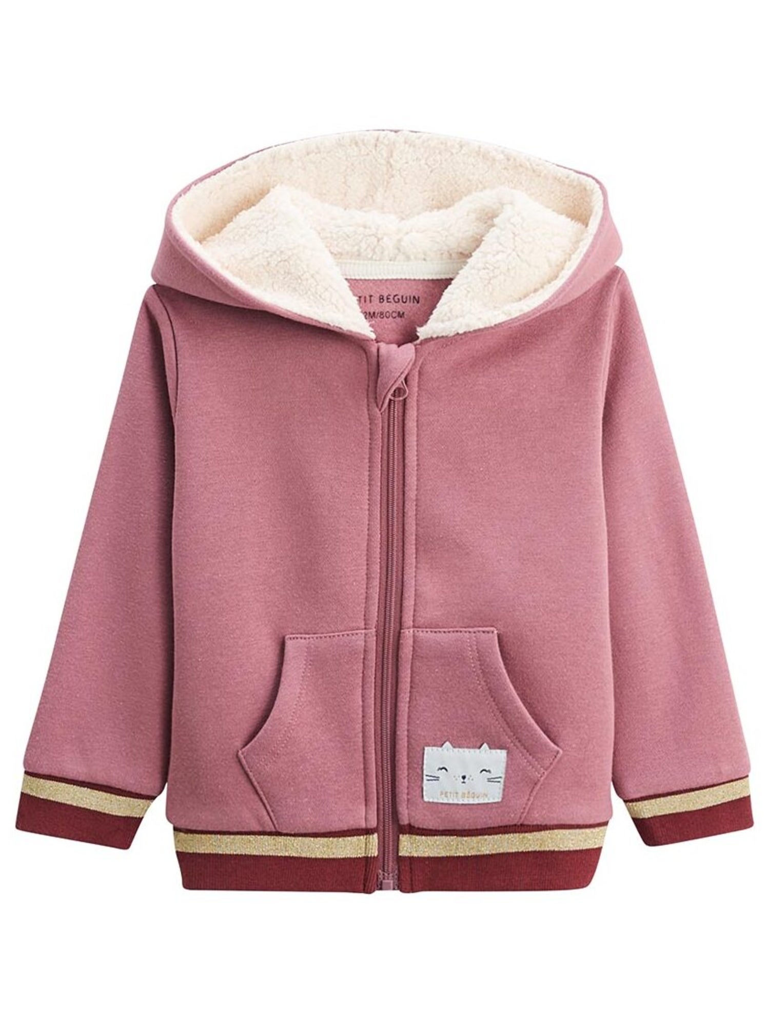 Sweat à capuche zippé enfant en molleton matcha - Rose