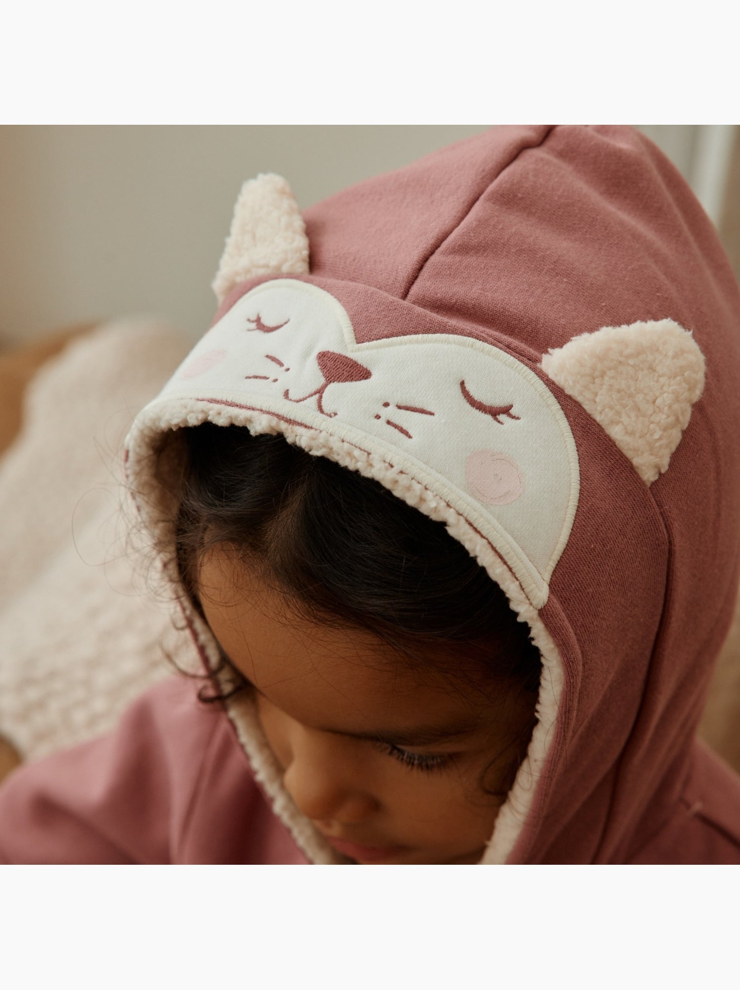 Sweat à capuche zippé enfant en molleton matcha - Rose