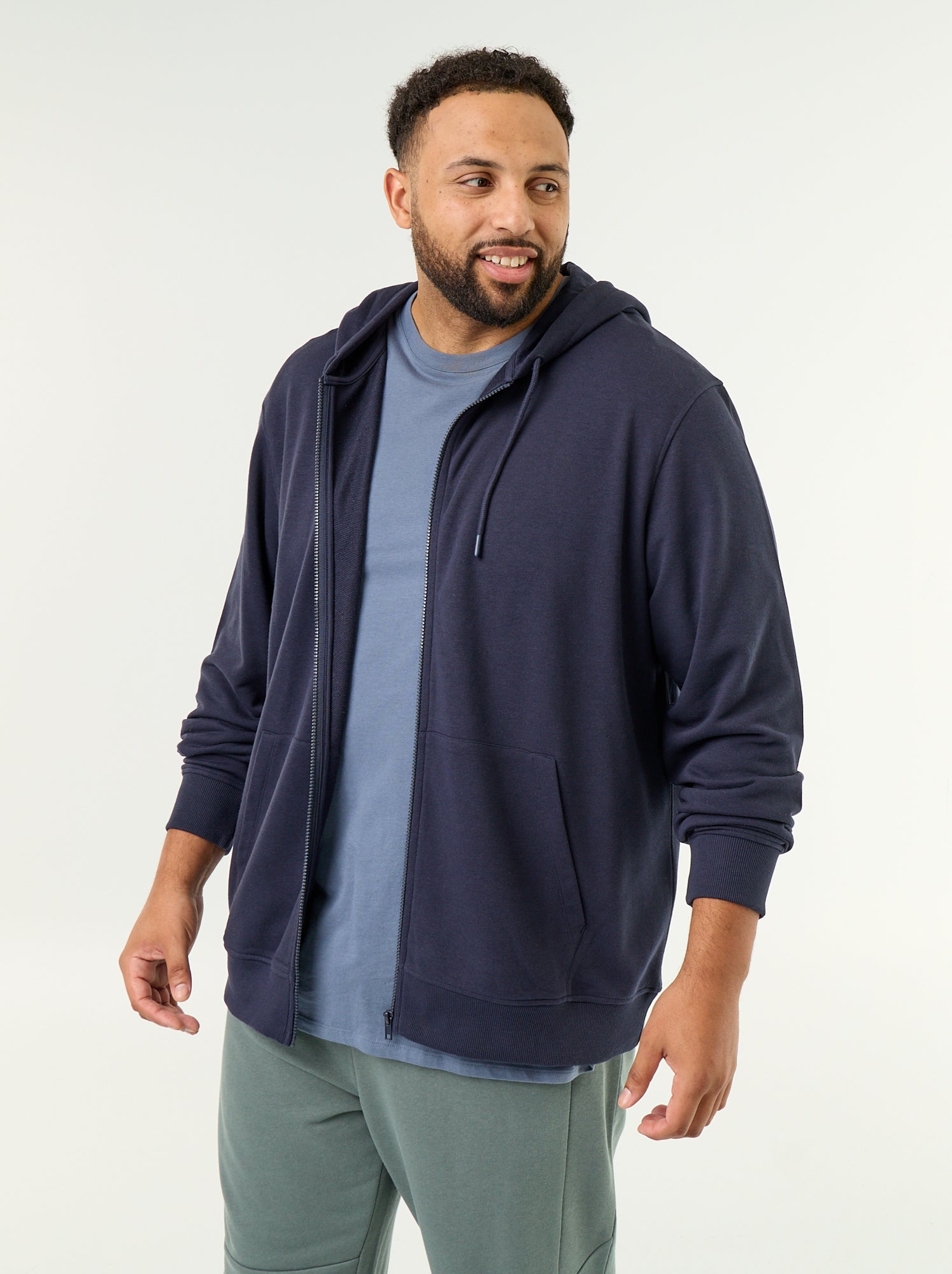 Sweat à capuche zippé uni - Bleu