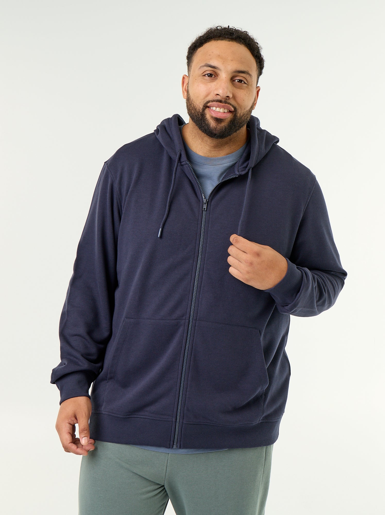 Sweat à capuche zippé uni - Bleu