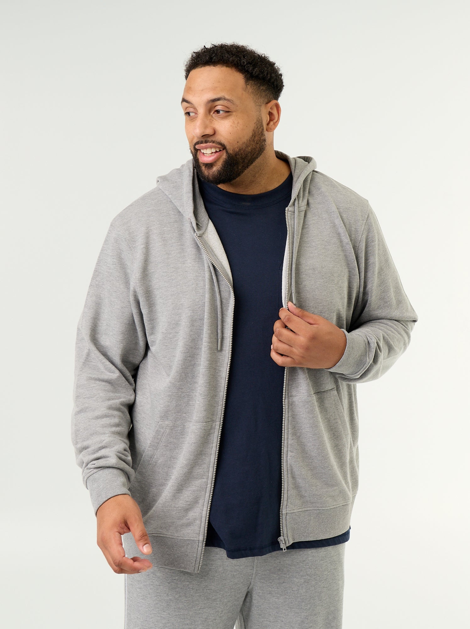 Sweat à capuche zippé uni - Gris