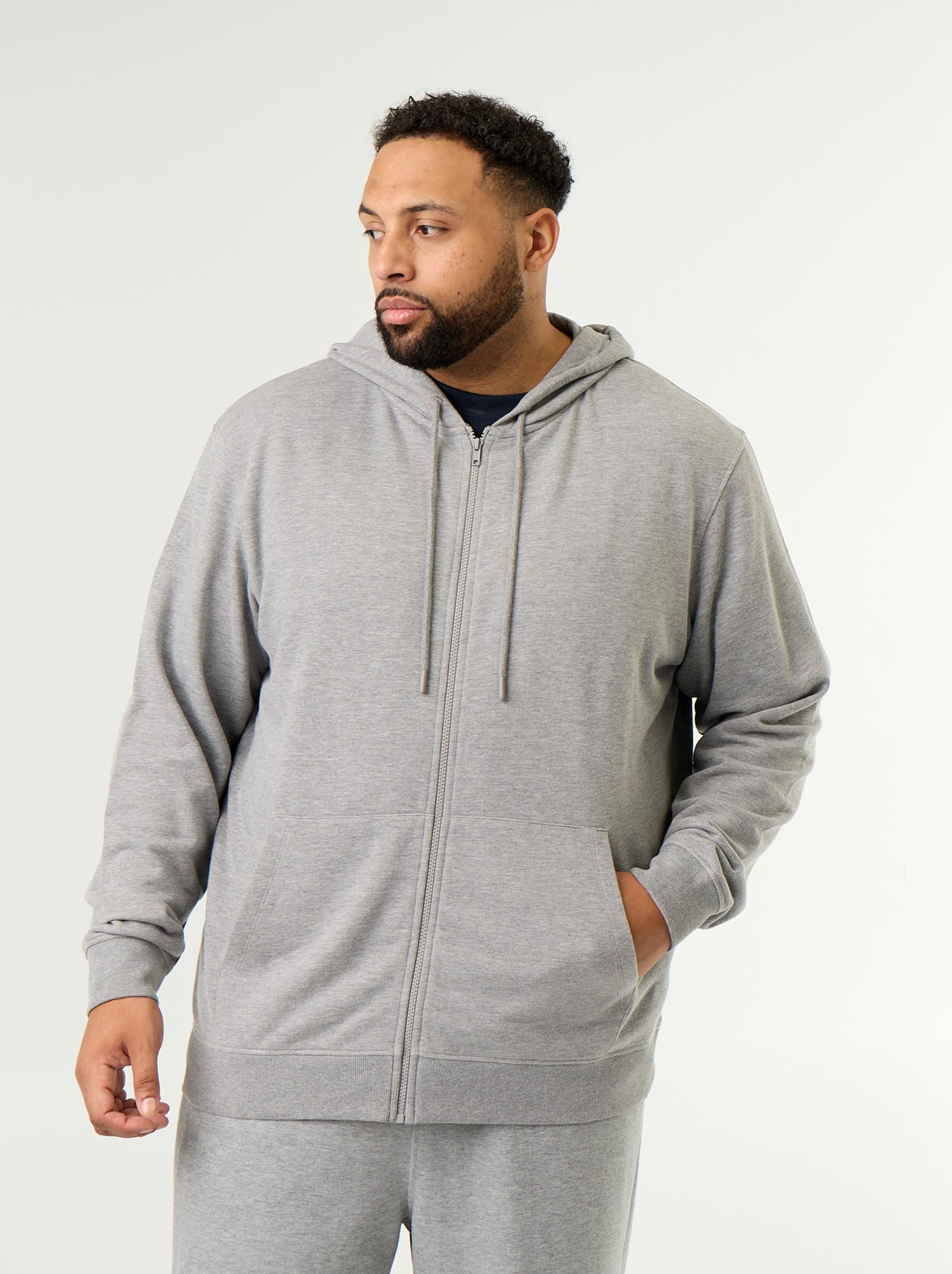 Sweat à capuche zippé uni - Gris