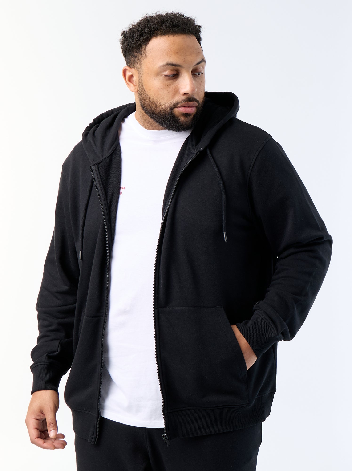 Sweat à capuche zippé uni - Noir