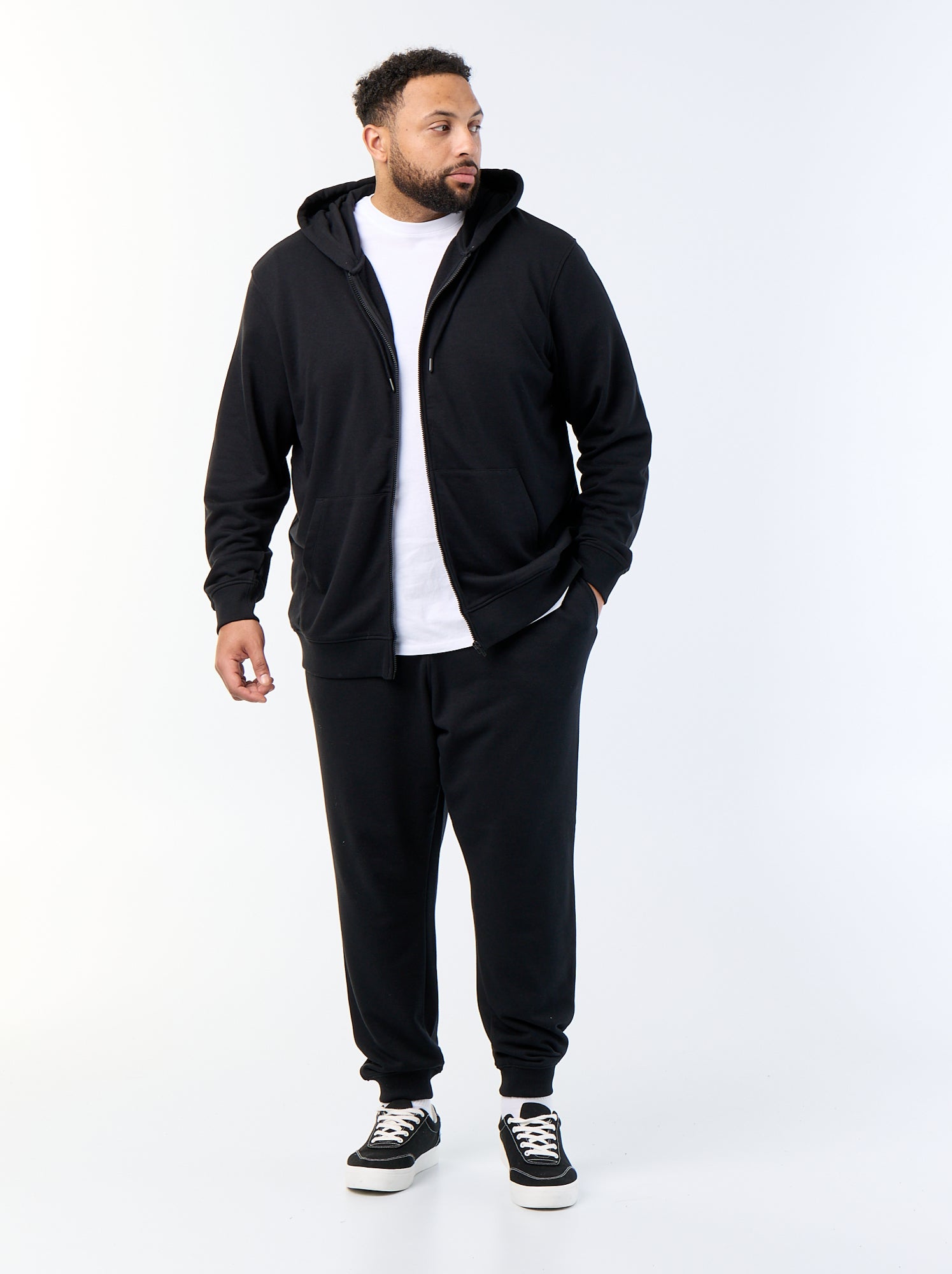 Sweat à capuche zippé uni - Noir