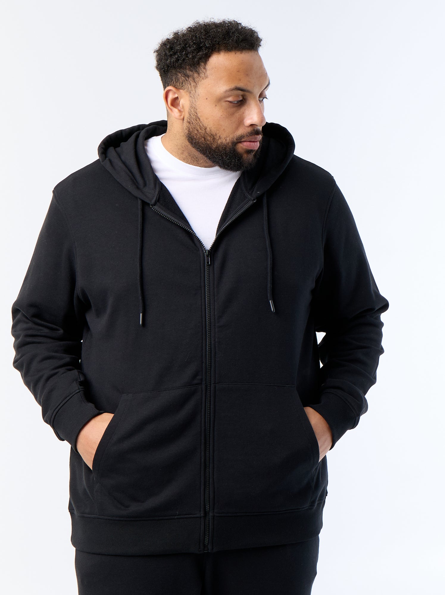 Sweat à capuche zippé uni - Noir
