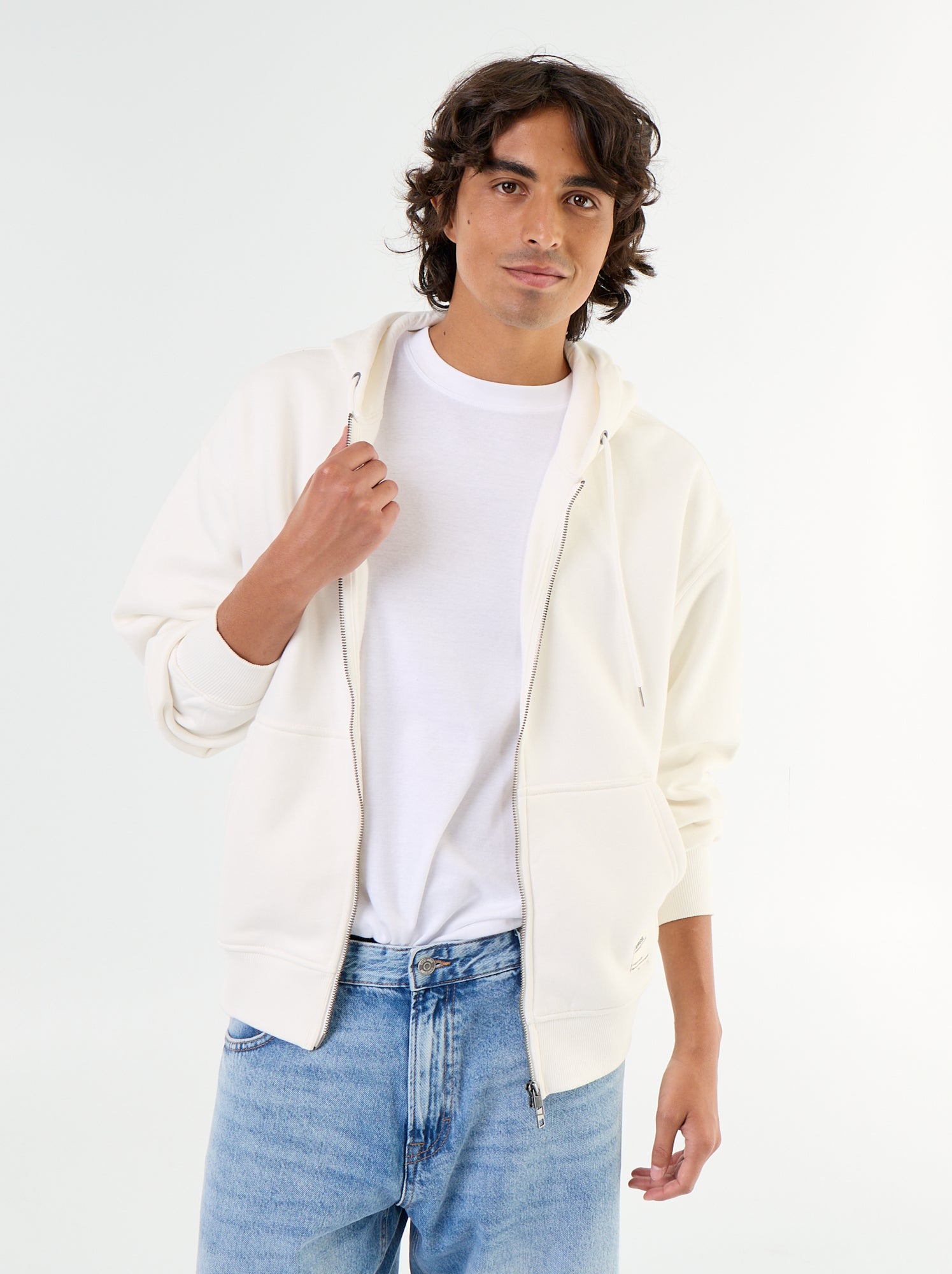 sweat à capuche zippée uni - Blanc