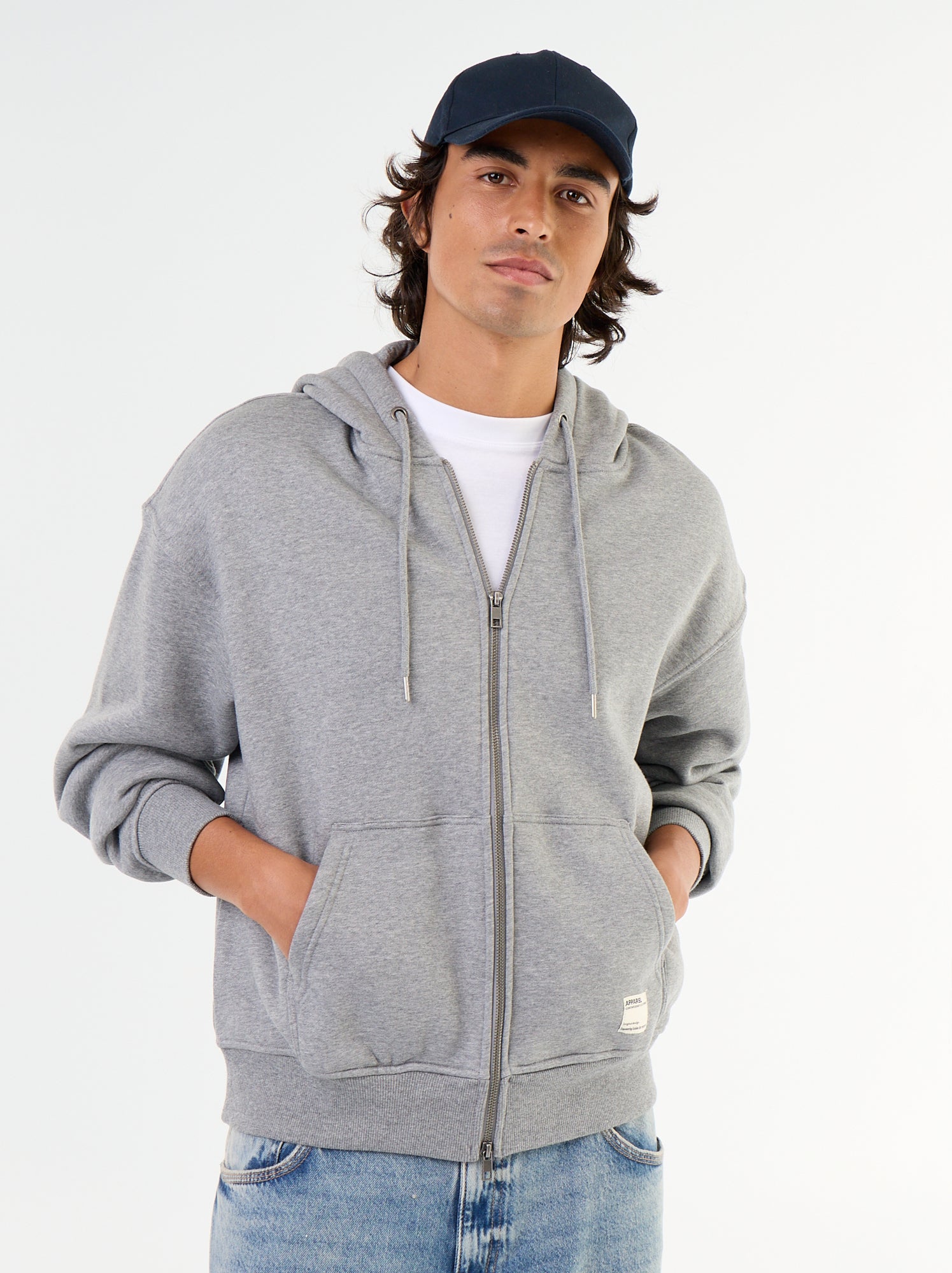 sweat à capuche zippée uni - Gris