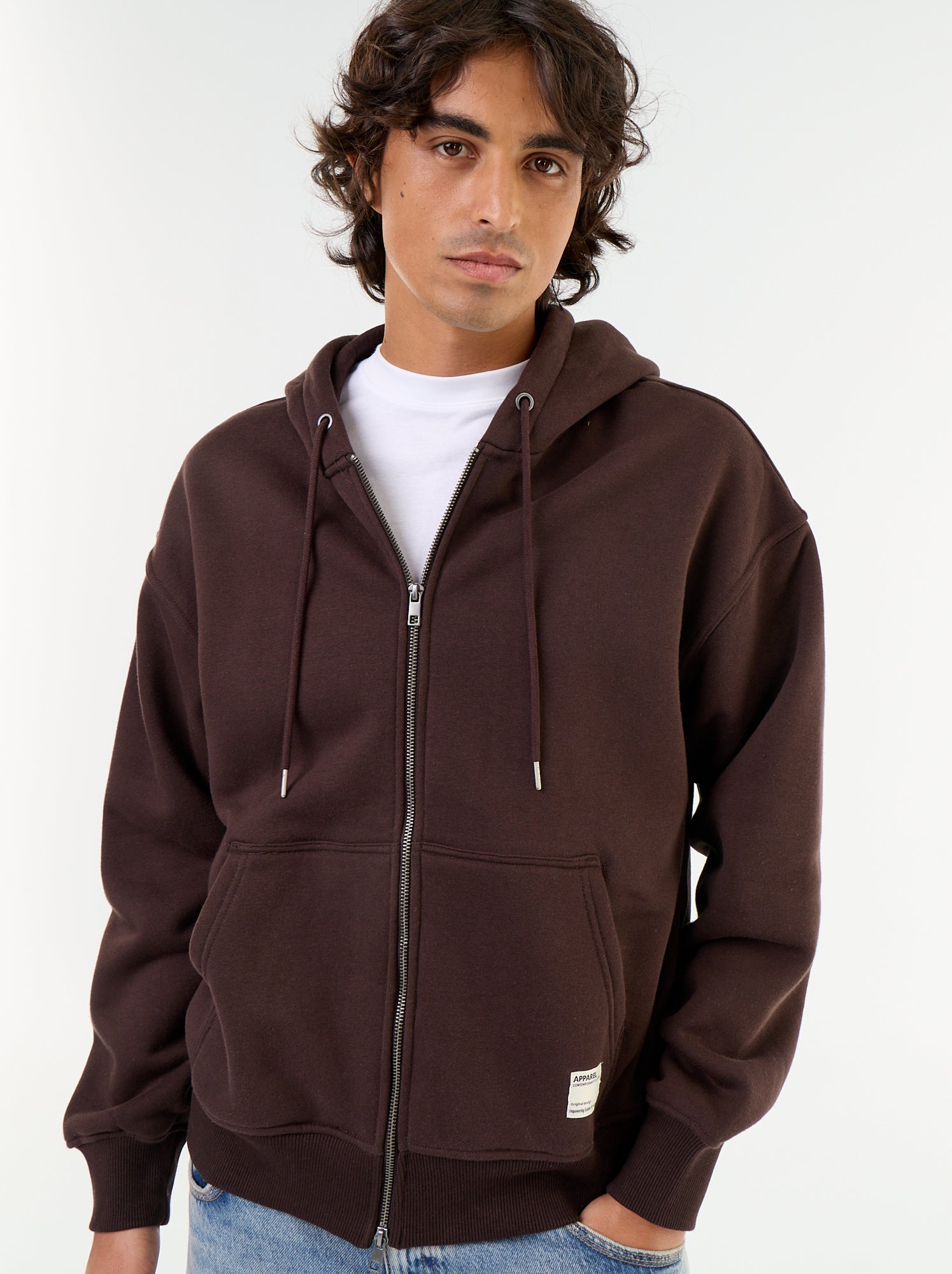 sweat à capuche zippée uni - Marron